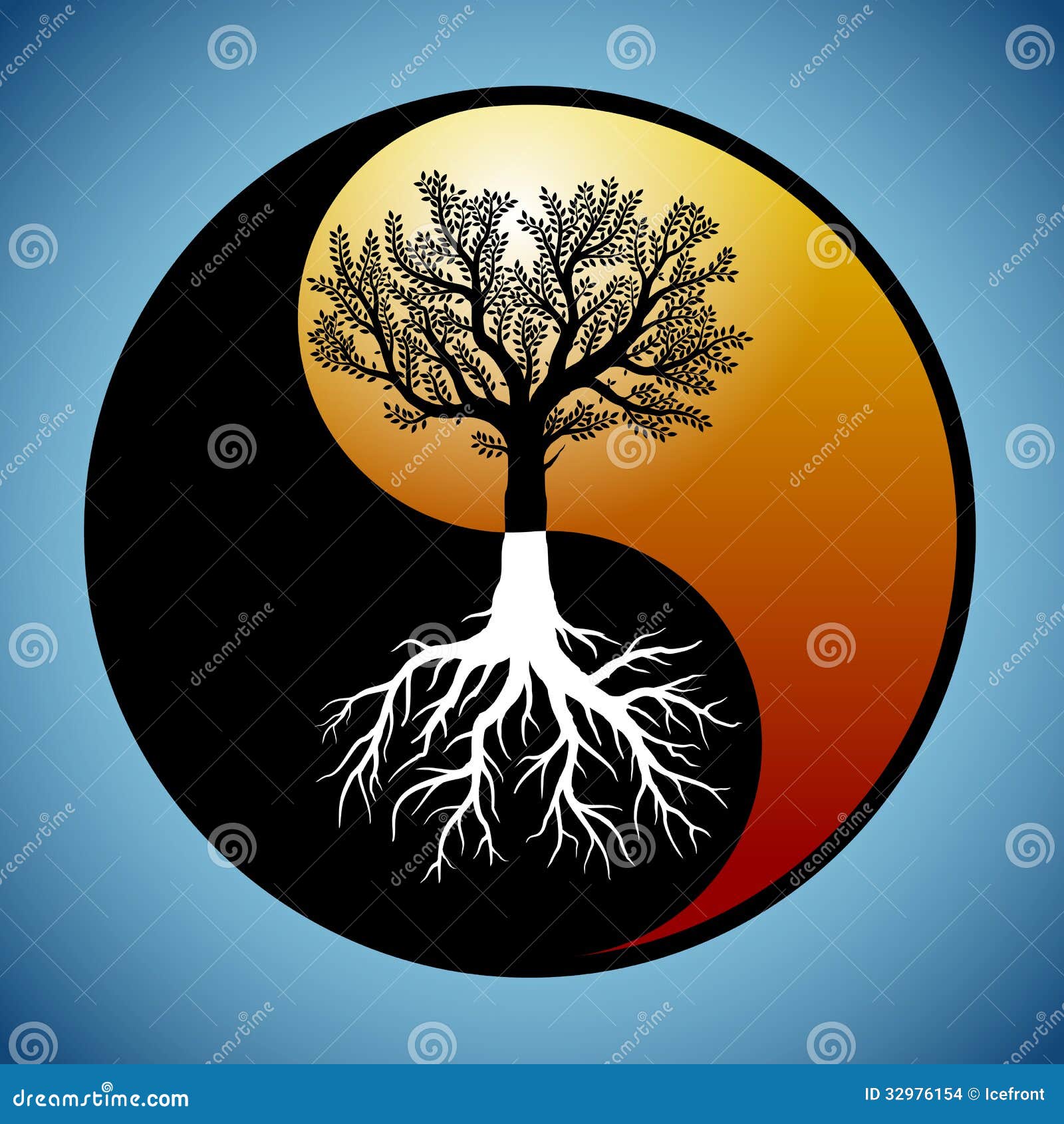 tree and its roots in yin yang 