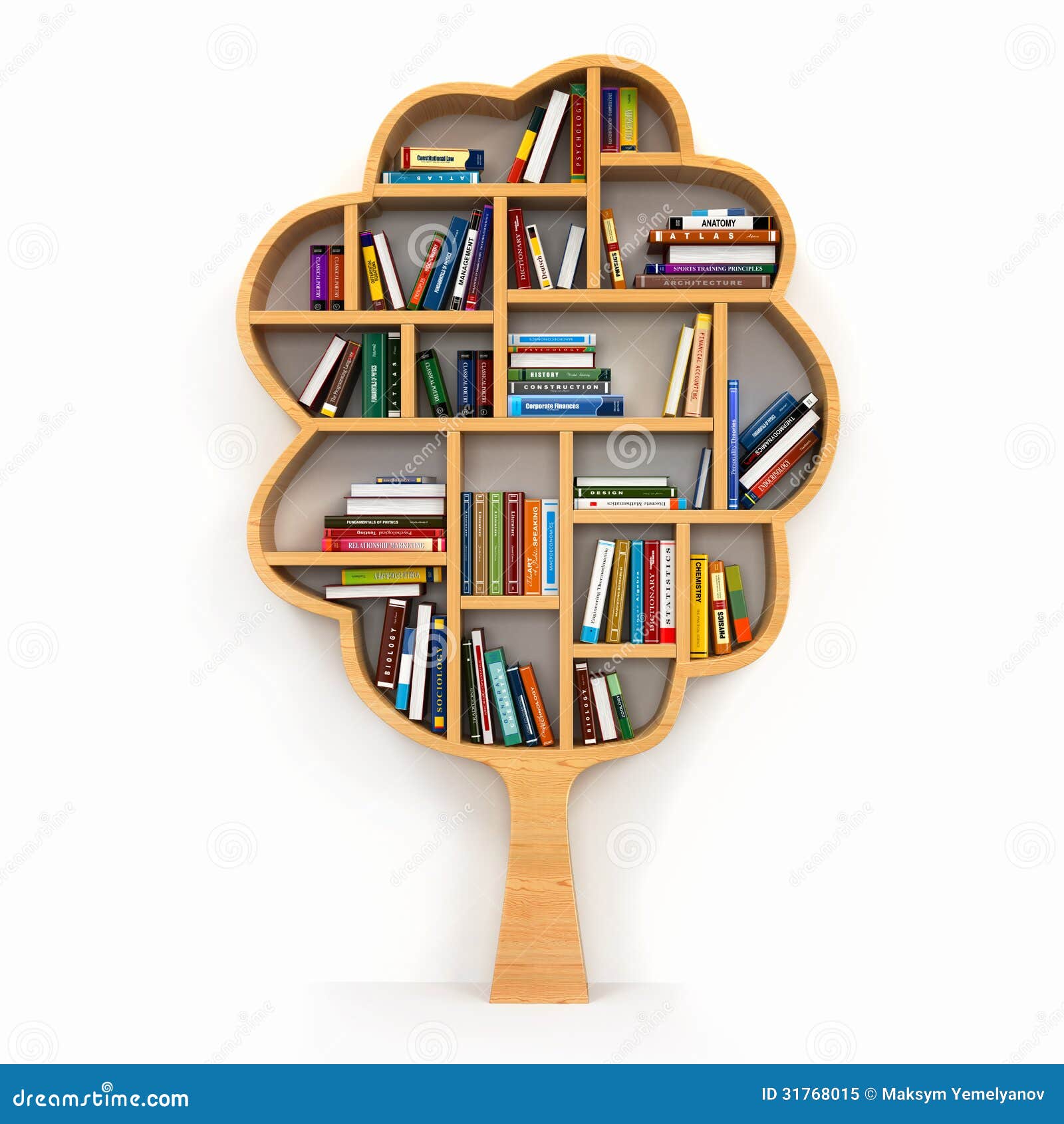 Tree Of Knowledge. Bookshelf On White Background. Stock 