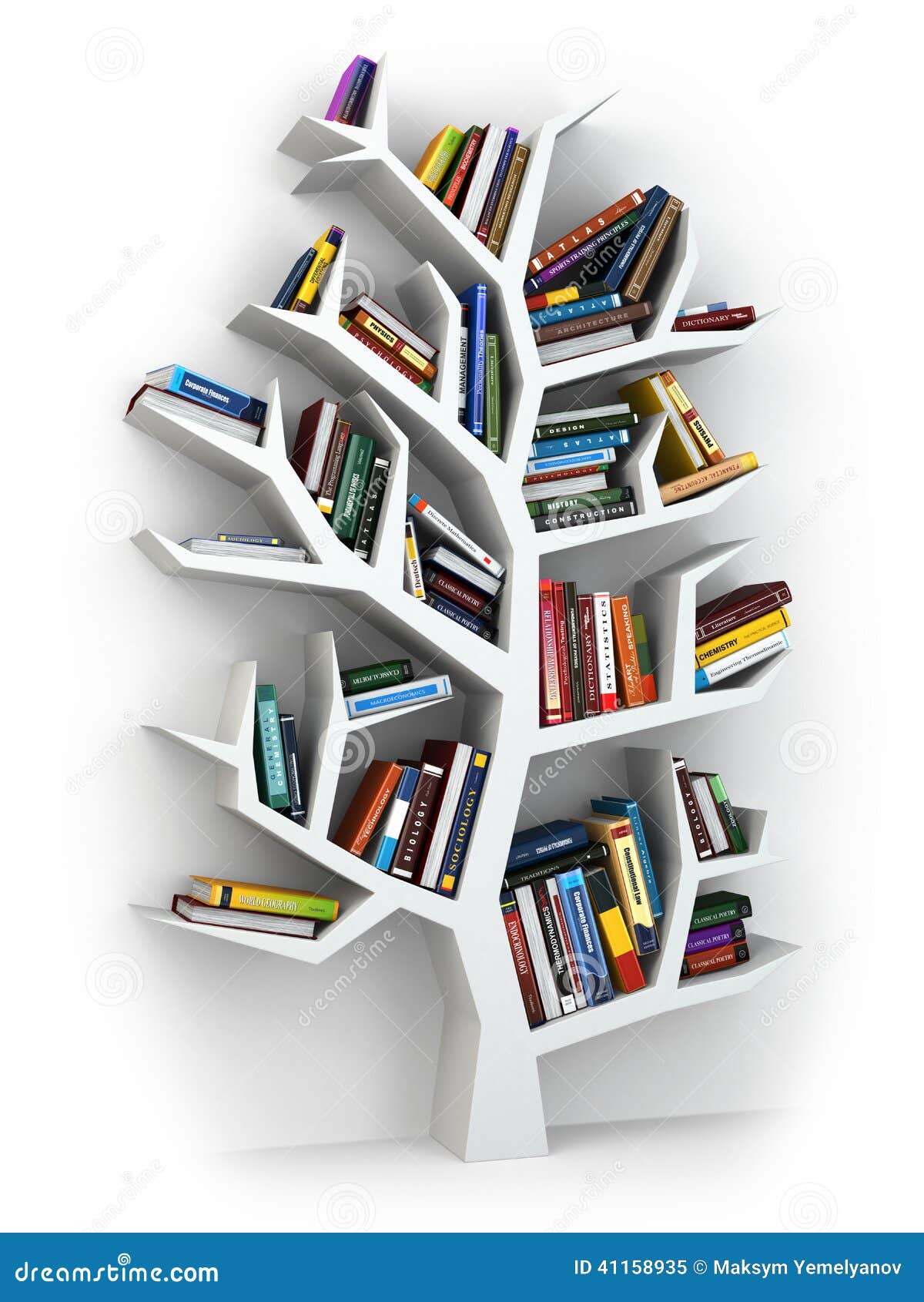 Tree Of Knowledge. Bookshelf On White Background. Stock ...