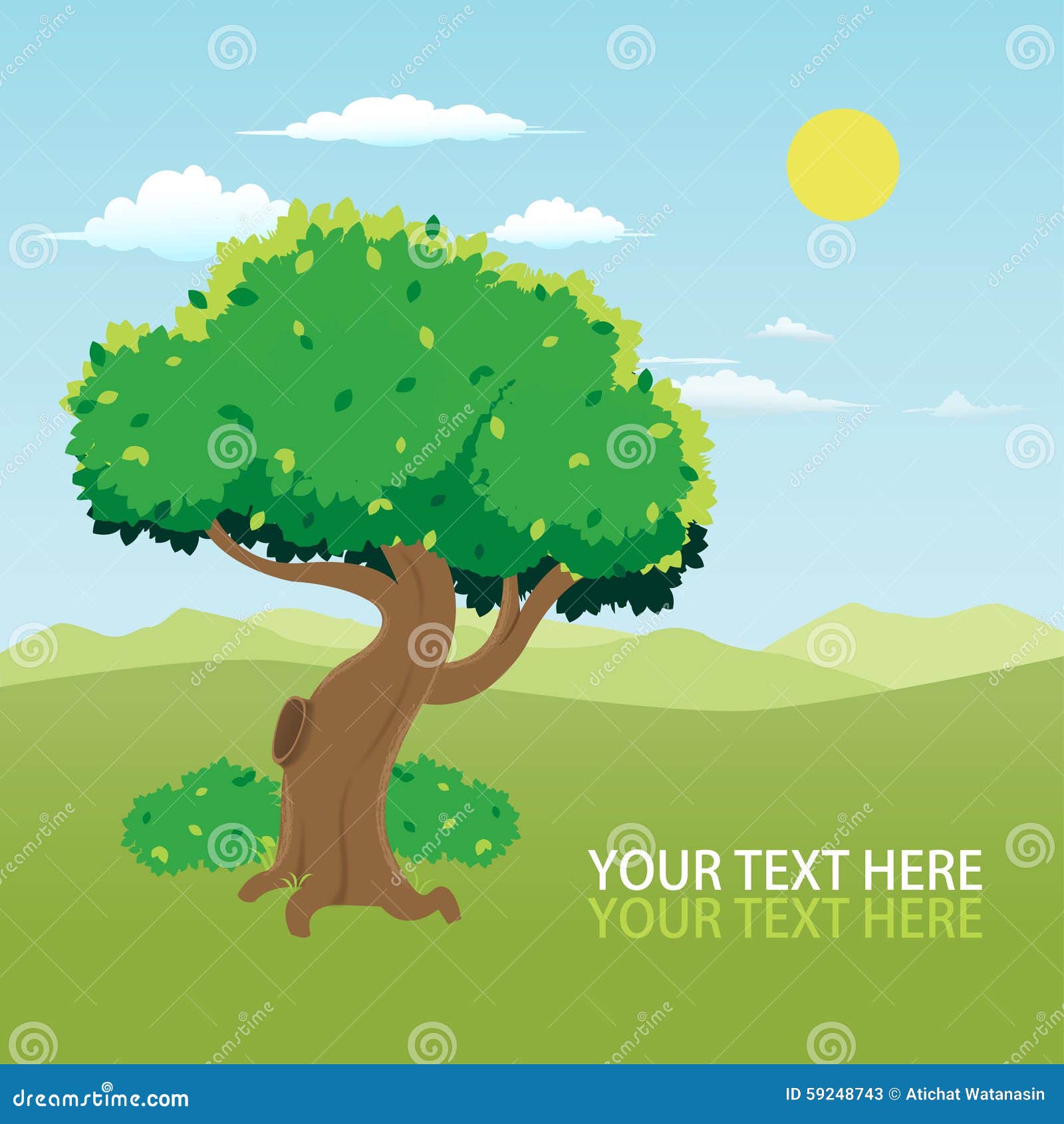 Tree and landscape cartoon stock illustration. Illustration of vector
