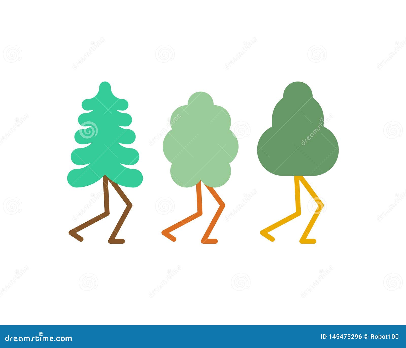 Tree with Legs Set Cartoon Style. Vector Illustration Stock Vector -  Illustration of footprint, foliage: 145475296