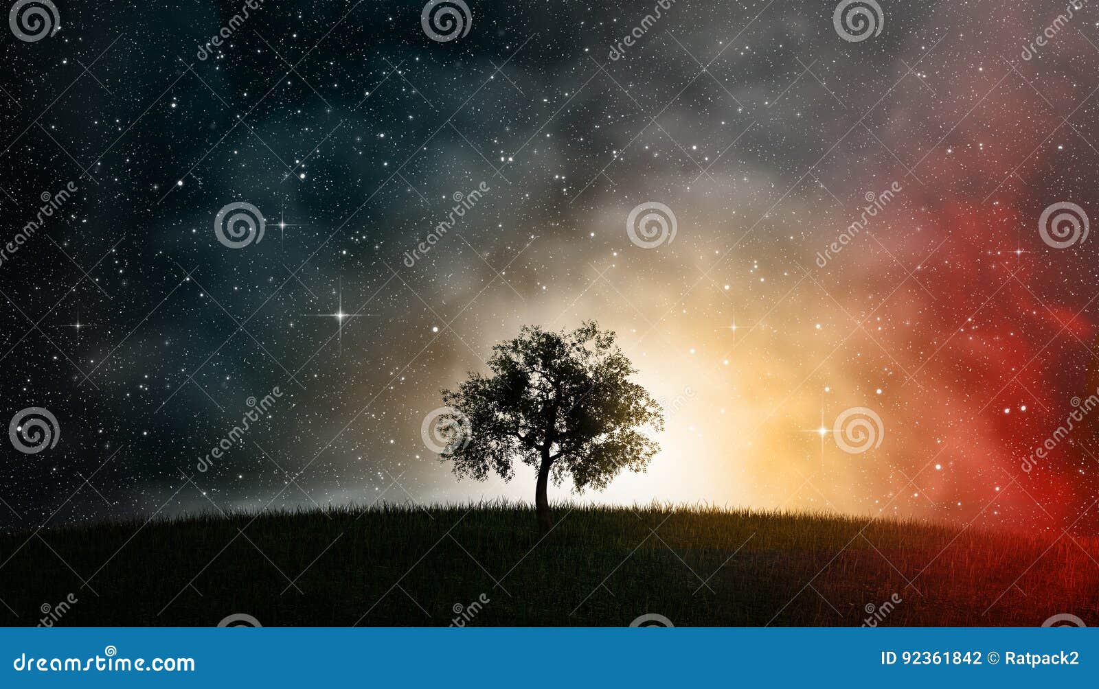 tree of life in front of night sky cosmos