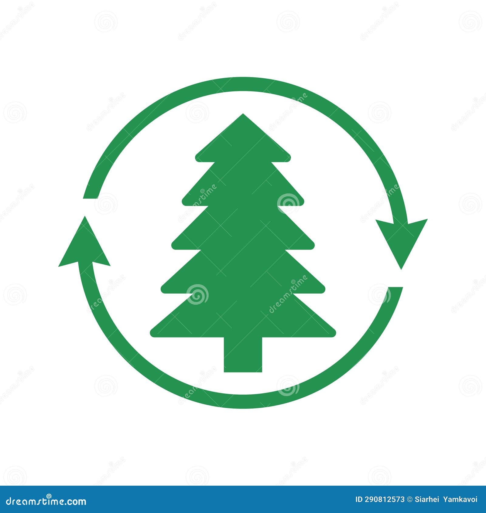 tree with recycle  and round double ended arrows. non-waste production.