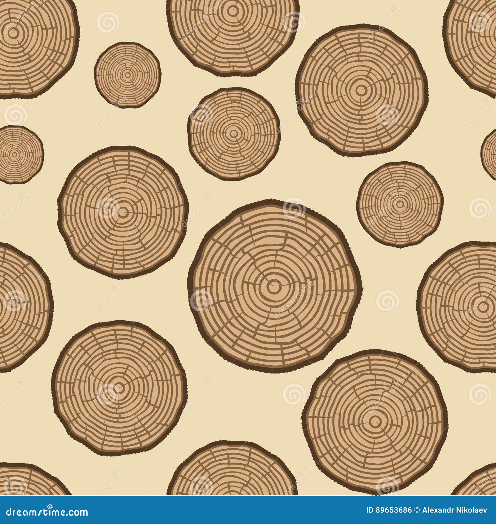 Tree Rings Seamless Vector Pattern. Saw Cut Tree Trunk Background ...