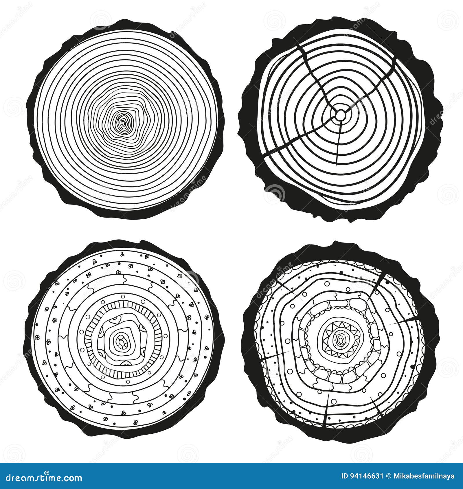 Tree Rings. Set of Cross Section Stock Vector - Illustration of ...