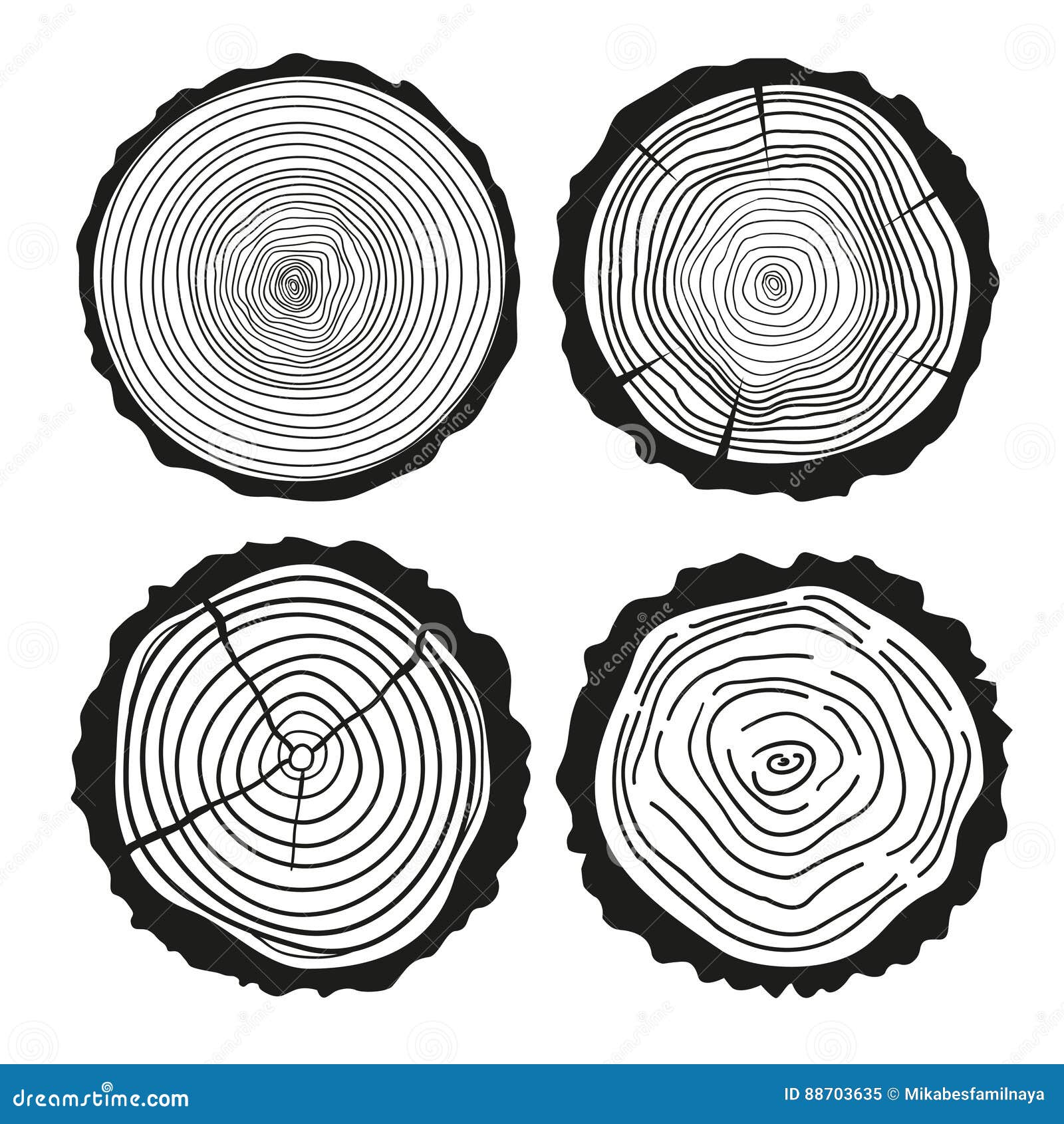 Tree Rings. Set of Cross Section of the Tree Stock Vector ...