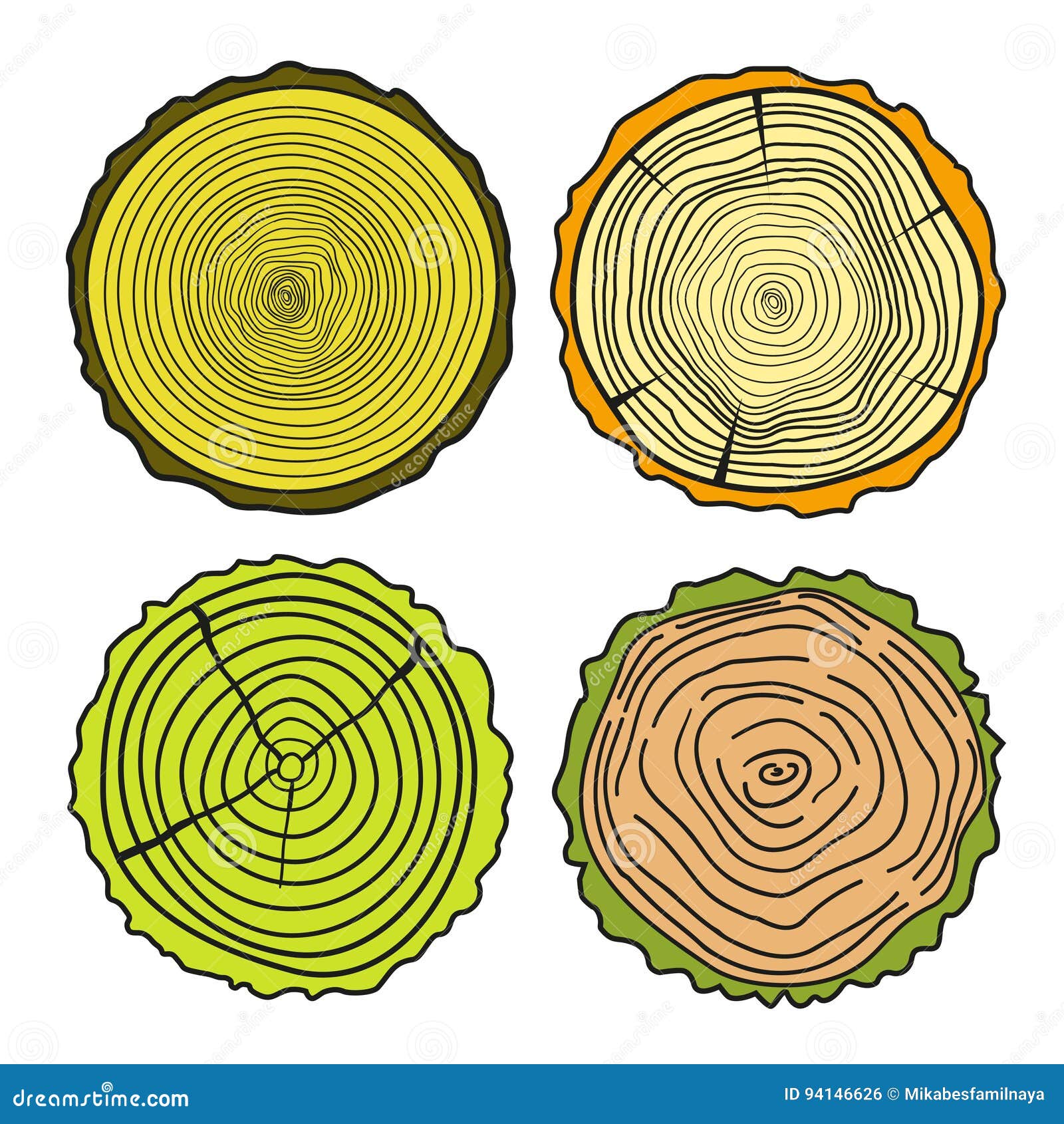 Tree Rings. Set of Cross Section of the Tree Stock Vector ...