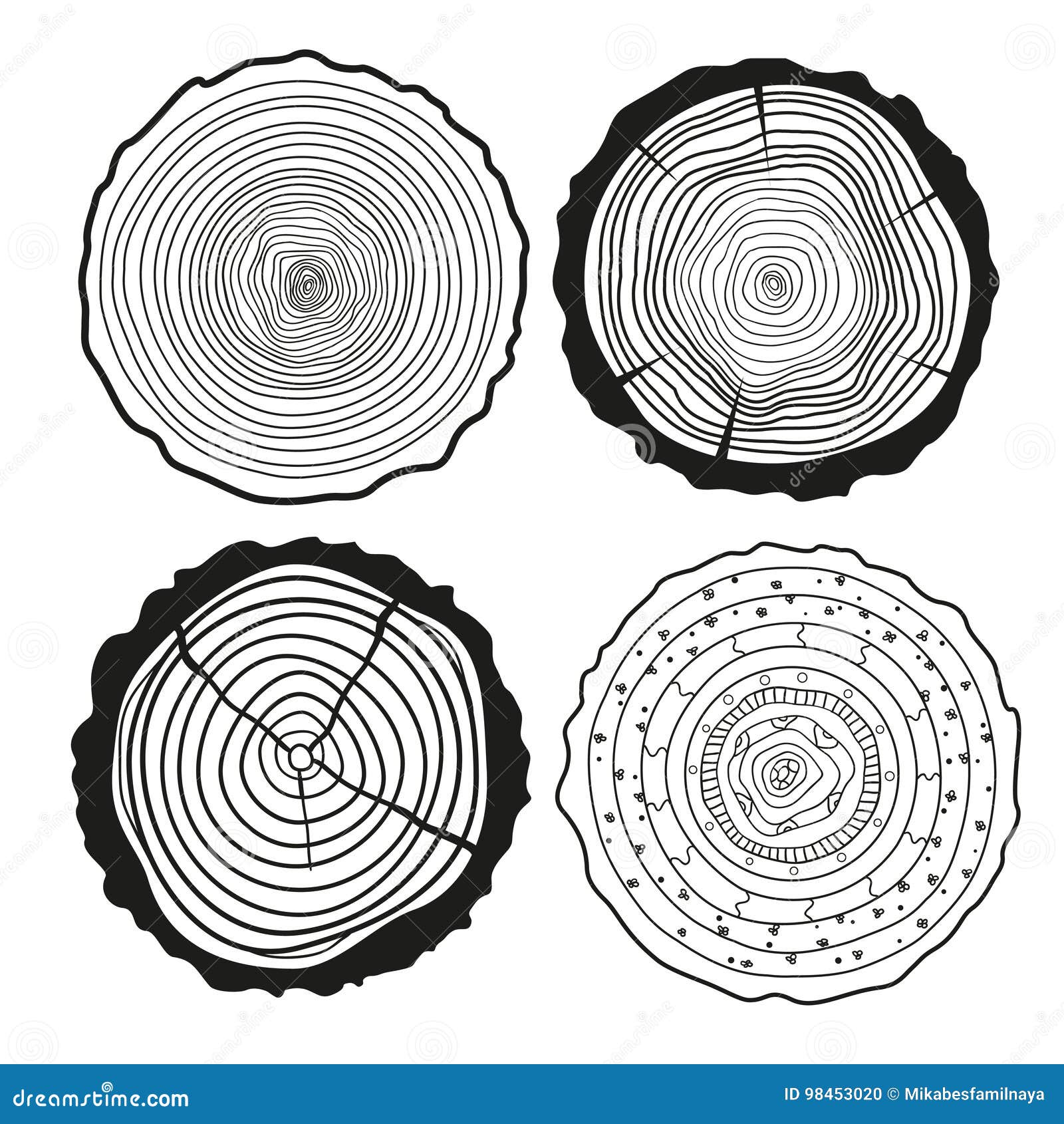 Tree Rings. Set of Cross Section Stock Vector - Illustration of objects ...