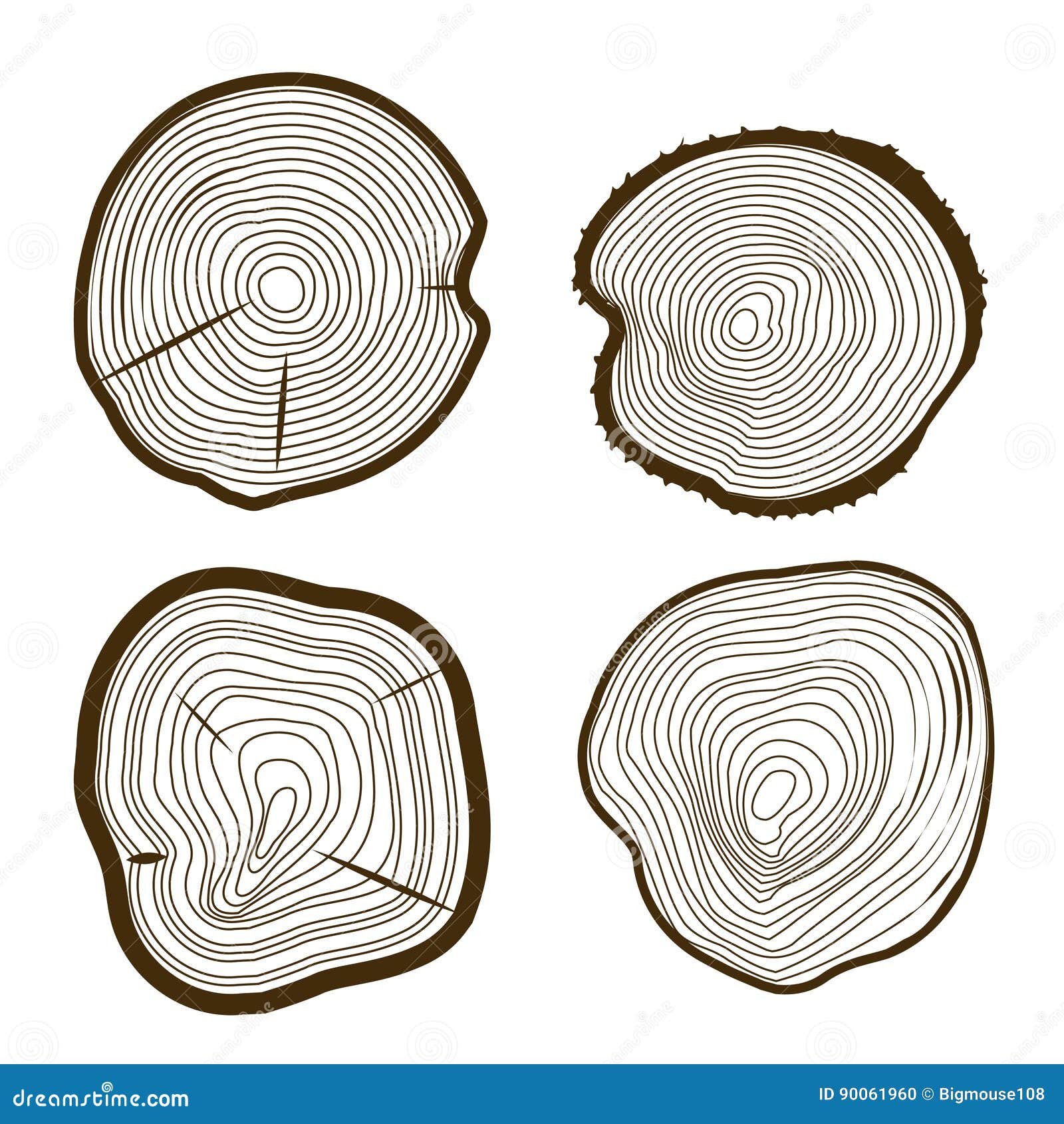 Tree Rings Set Saw Cut Trunk Web Design Style. Vector Stock Vector ...