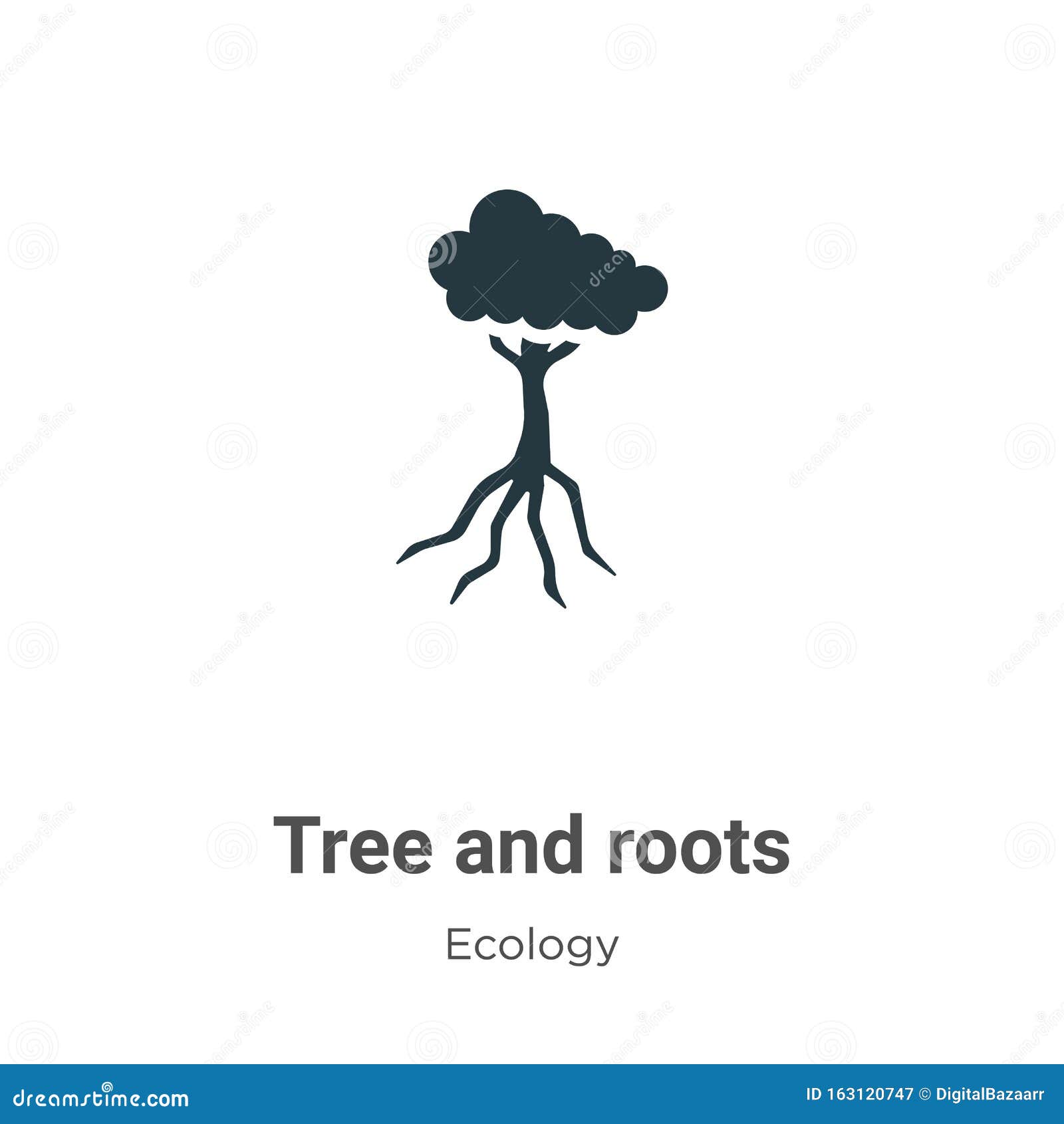 Tree and Roots Vector Icon on White Background. Flat Vector Tree and ...