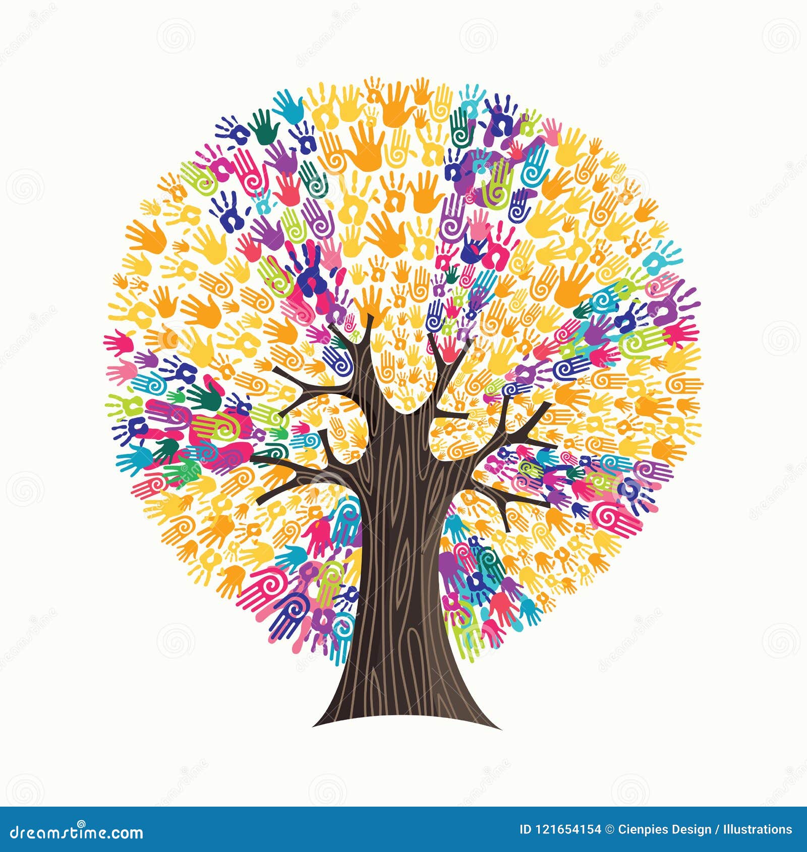 Hand Print Tree Concept for Community Help Stock Vector - Illustration