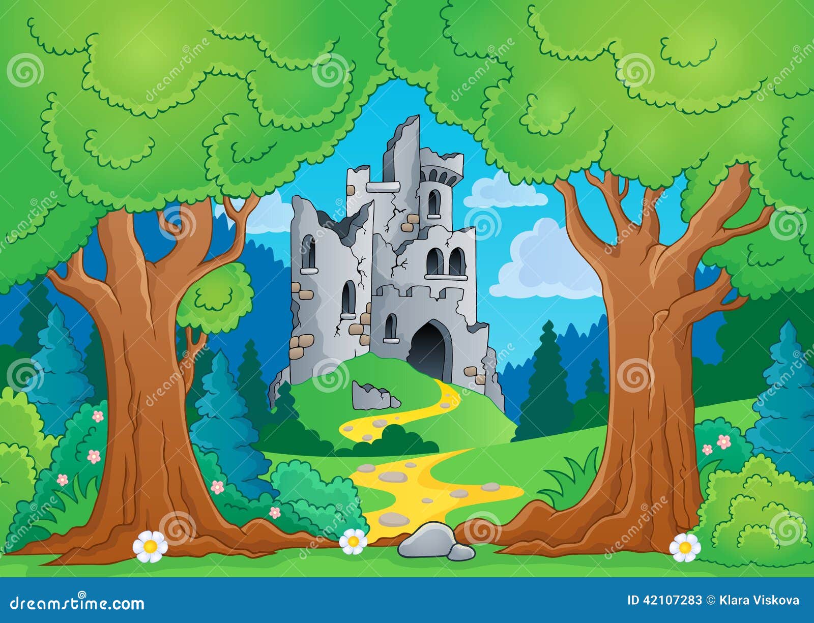 tree theme with castle ruins