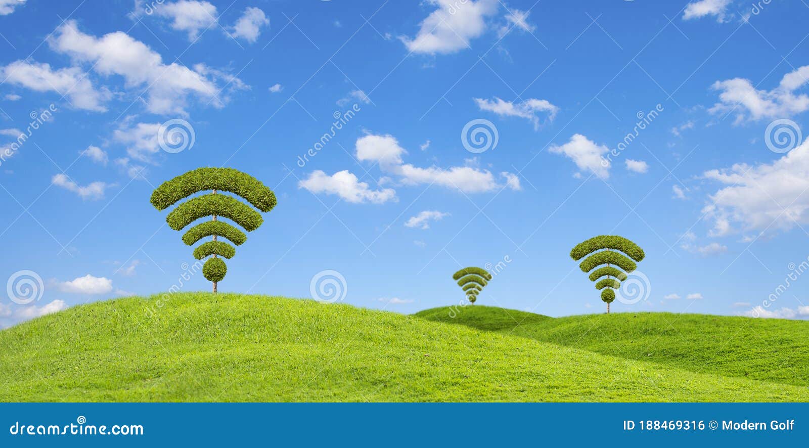 Tree Wifi Symbol, Made by Bushes Shape. Stock Photo Image of grass