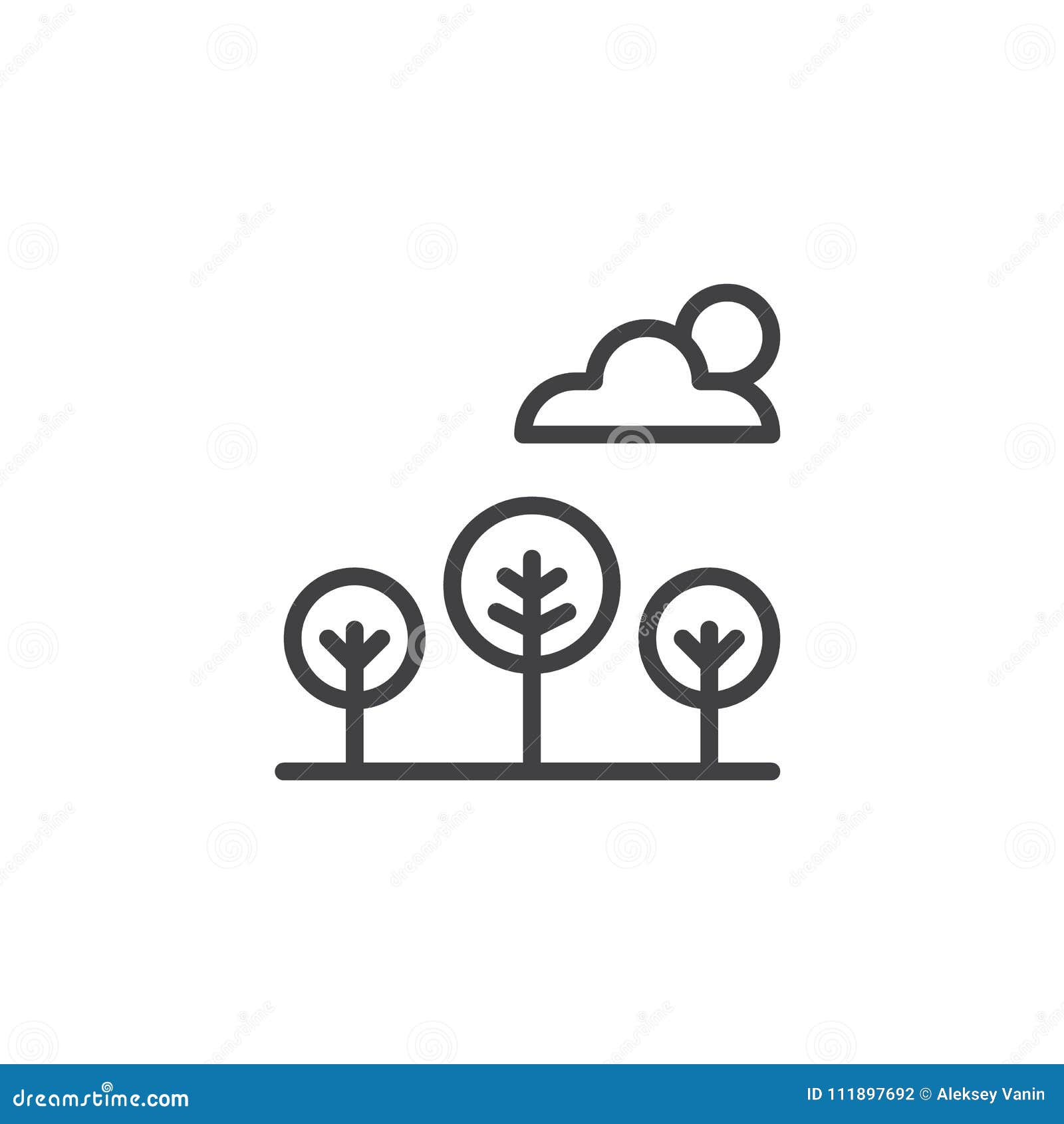 Trees and Clouds with Sun Outline Icon Stock Vector - Illustration of ...