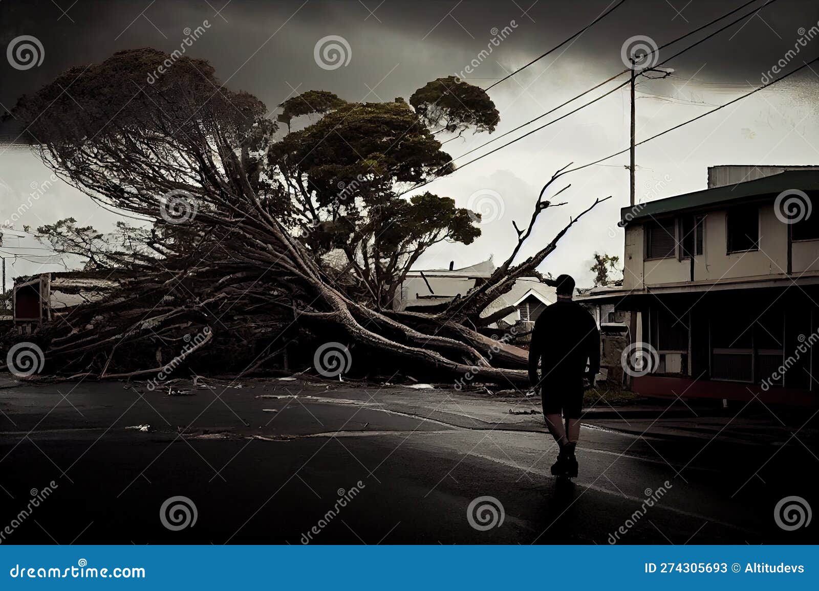 Trees Fell Down Under Violent Wind in Aftermath Hurricane Stock Image