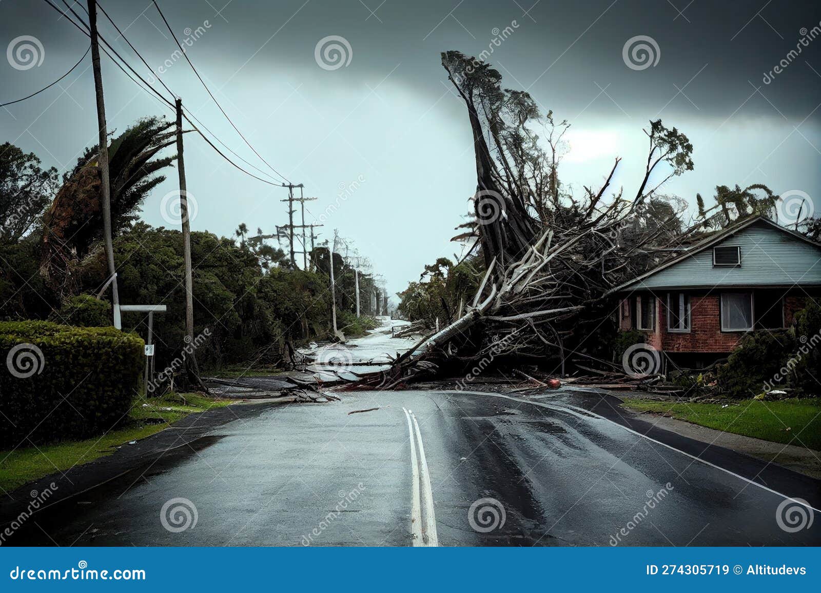 Trees Fell Down Under Violent Wind in Aftermath Hurricane Stock