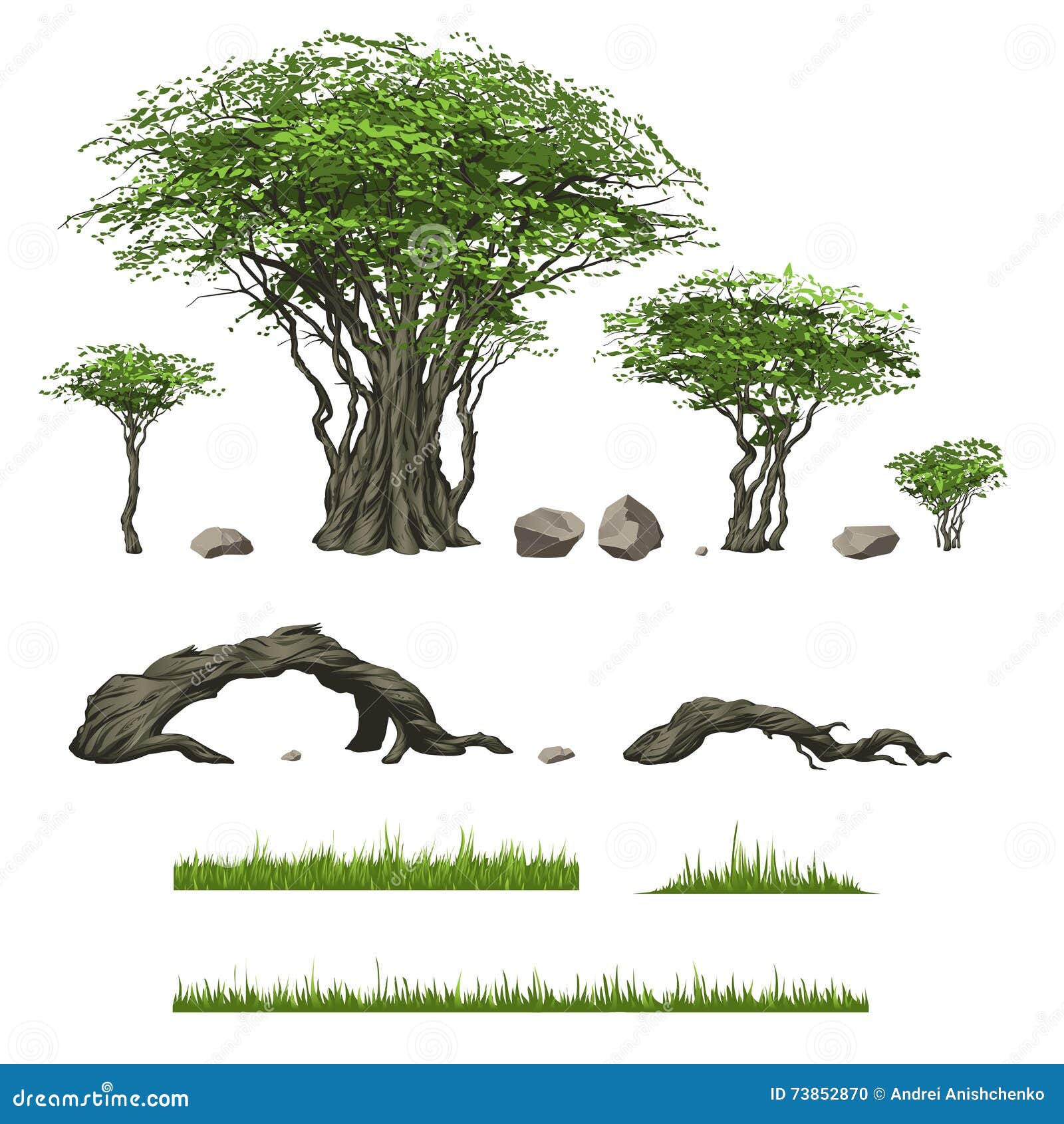 Trees and Other Landscape Elements Stock Vector Illustration of forest, grass 73852870