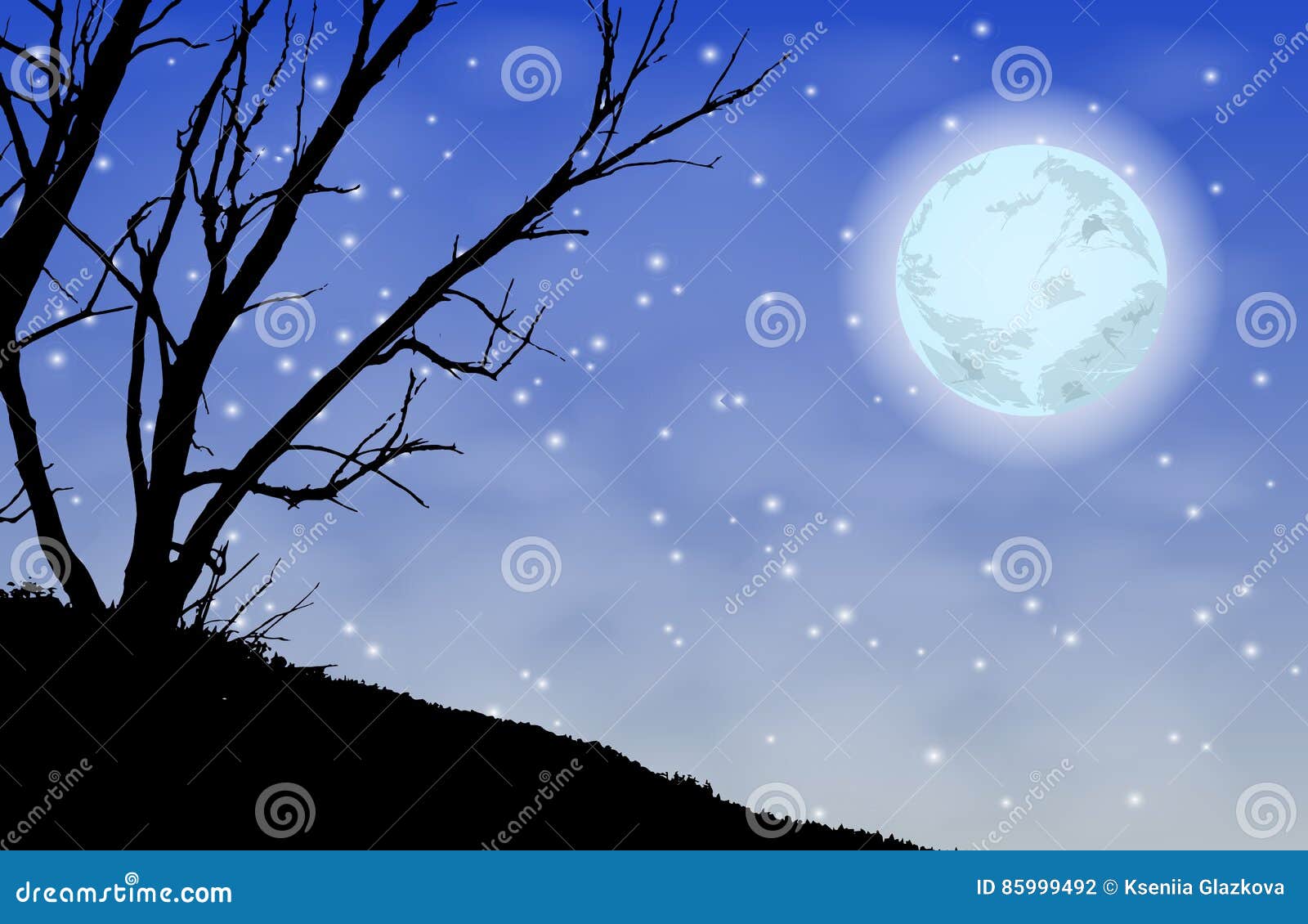 Trees Silhouette Night Moon. Illustration Stock Illustration ...
