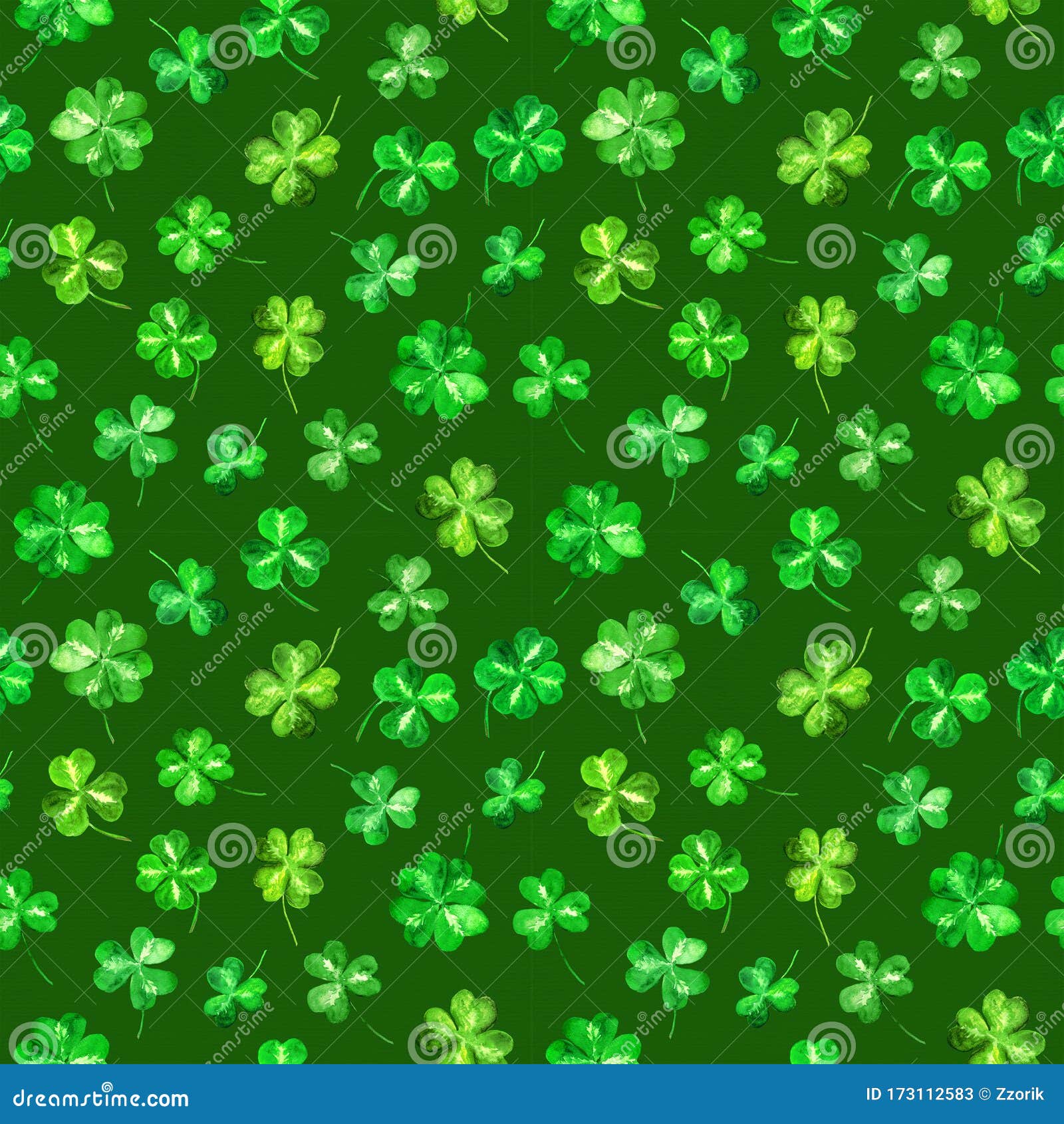 trefoil leaves, four leaf clover. repeating background. watercolor for saint patrick day