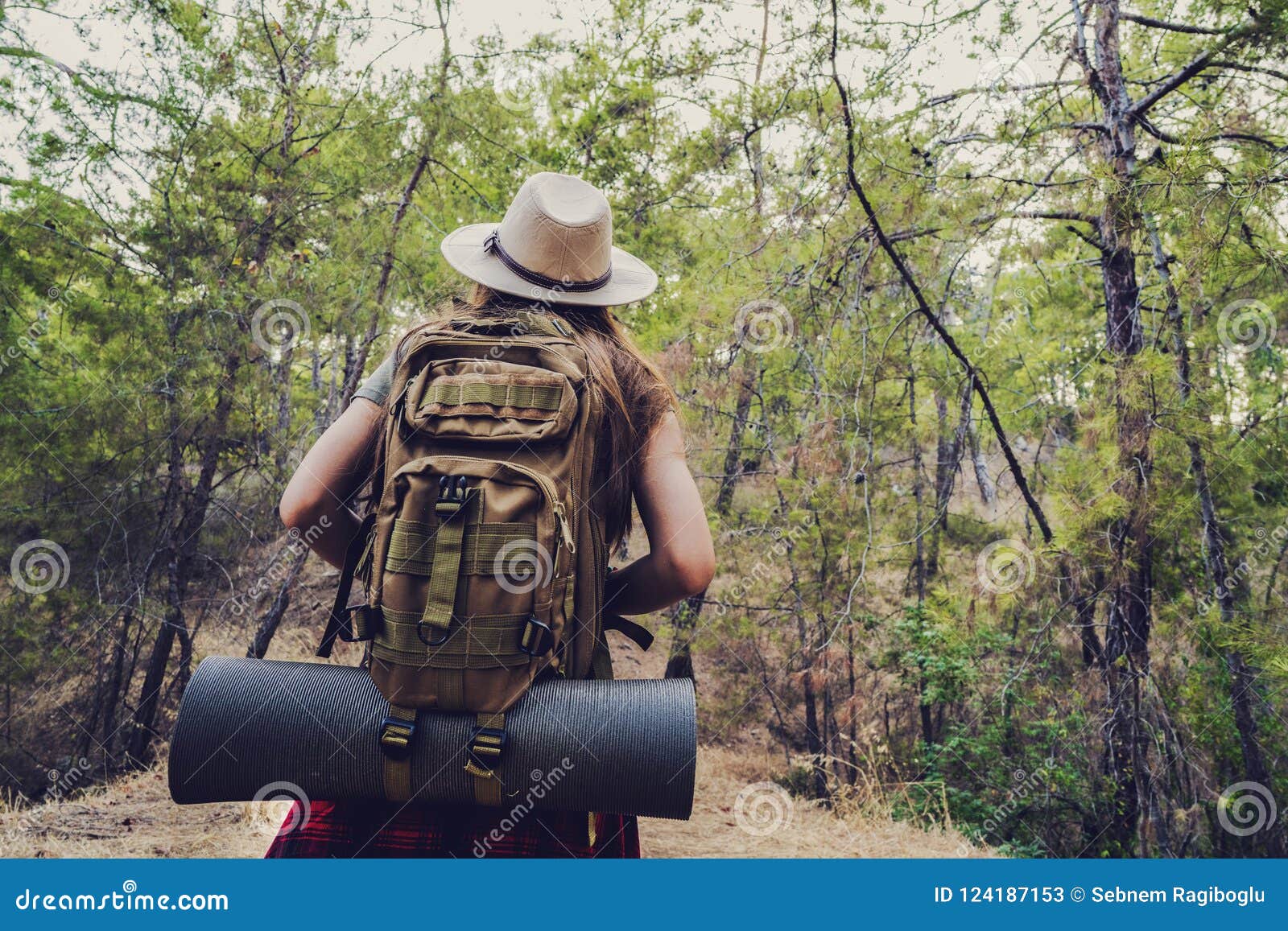 Trekking with Backpack in the Forest Stock Image Image of climb