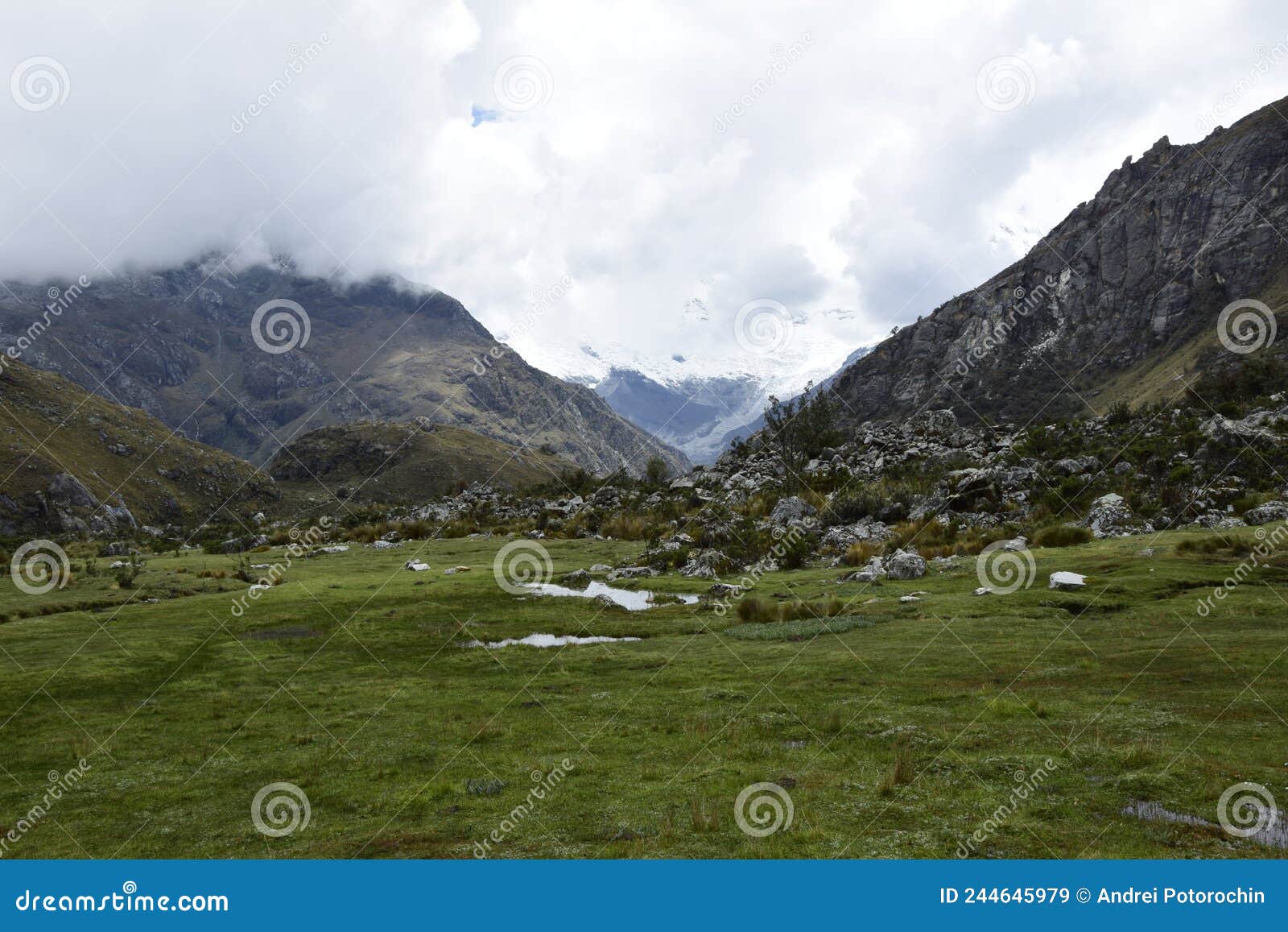 trekking in laguna 69, a picturesque valley between the mountains, on the way to the lagoon 60, peru