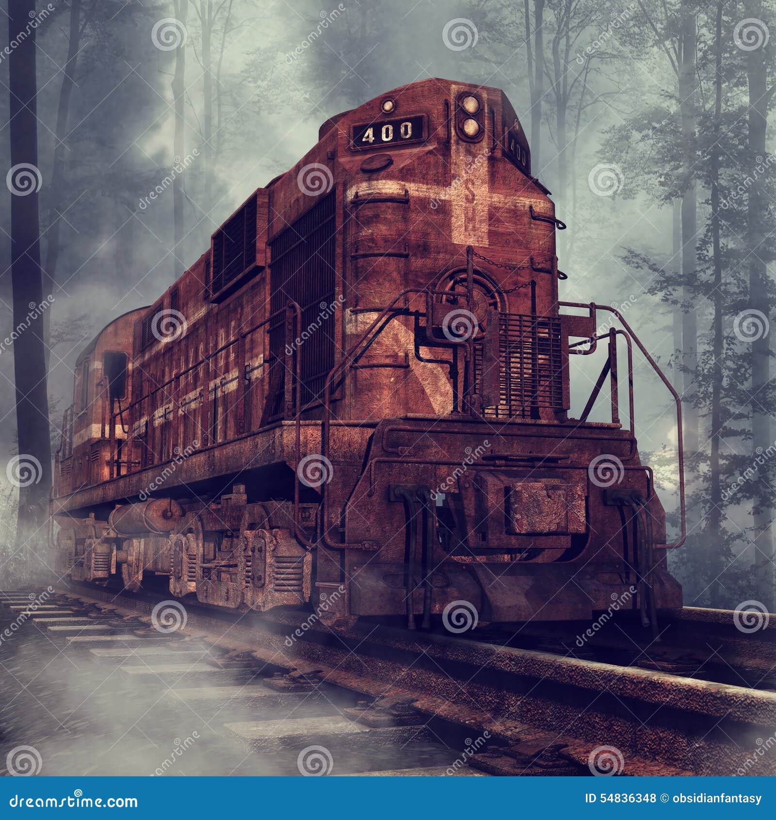 Tren oxidado en un bosque stock de ilustración. Ilustración de ferrocarril  - 54836348