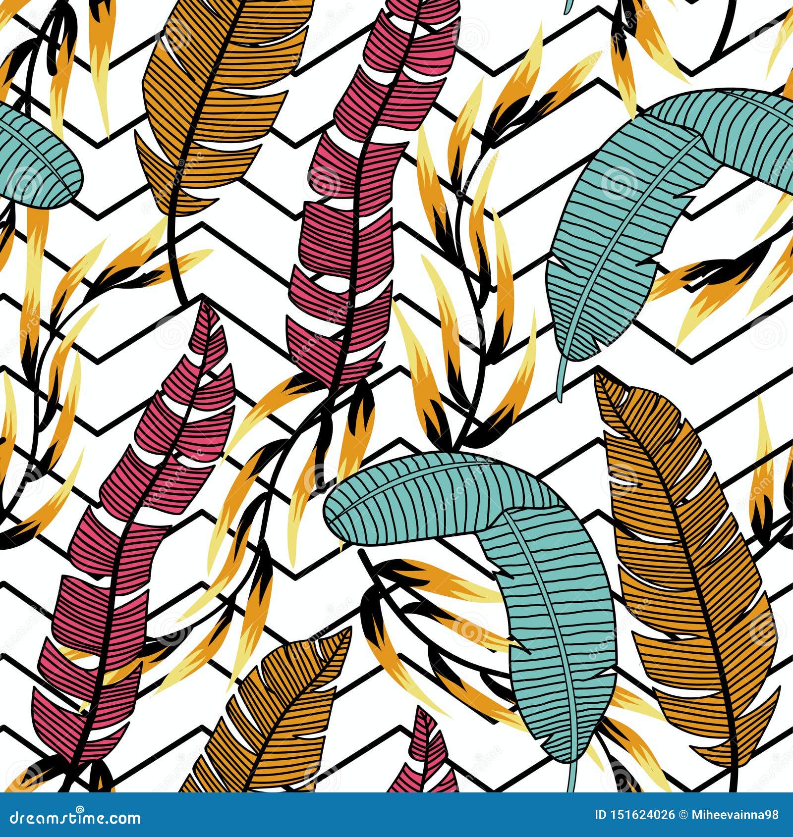 trendy abstract seamless pattern with colorful tropical leaves and plants on a white background.  . jungle print. flor