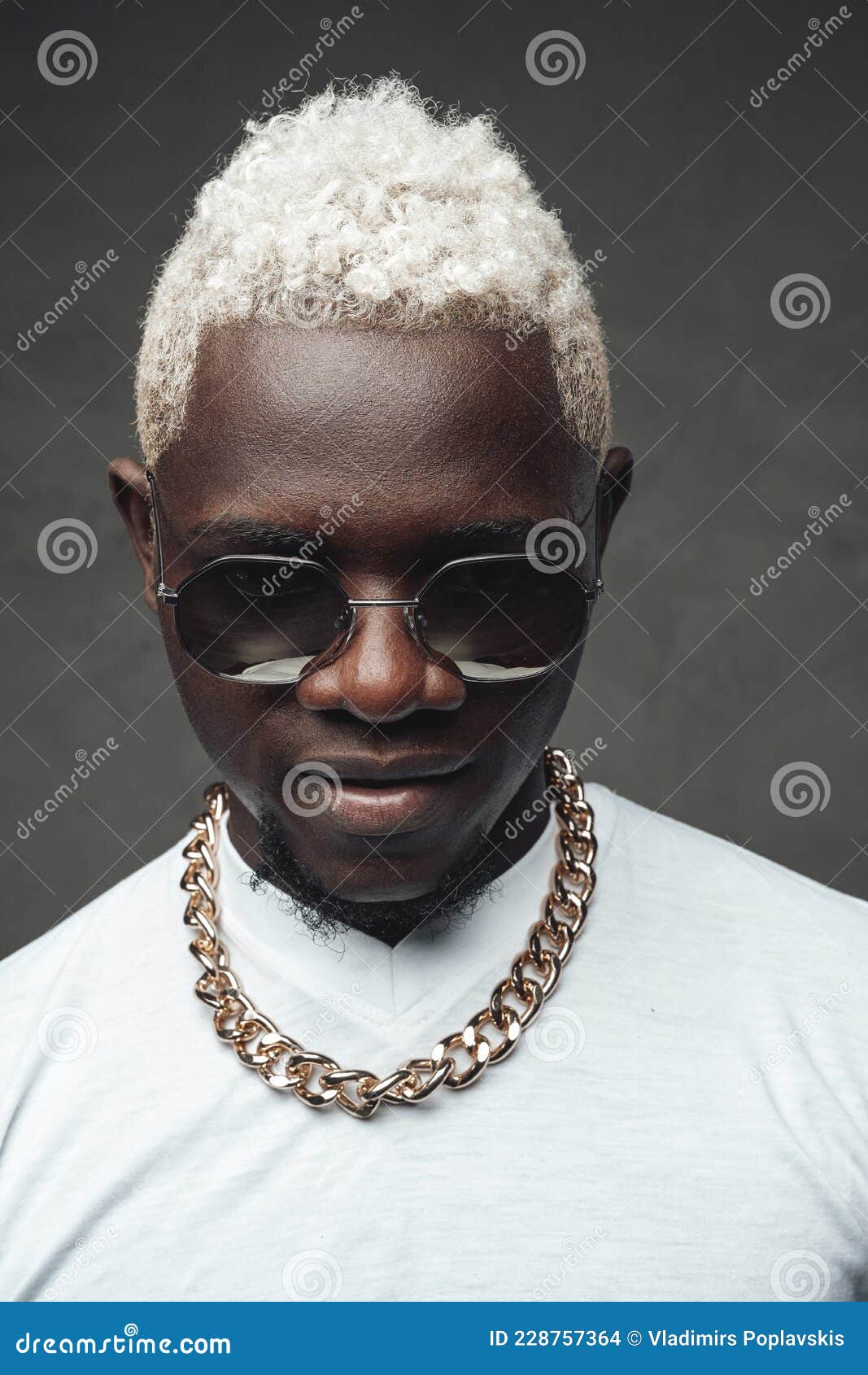 Trendy Black Guy with White Hairs Against Gray Background Stock Photo -  Image of model, alone: 228757364