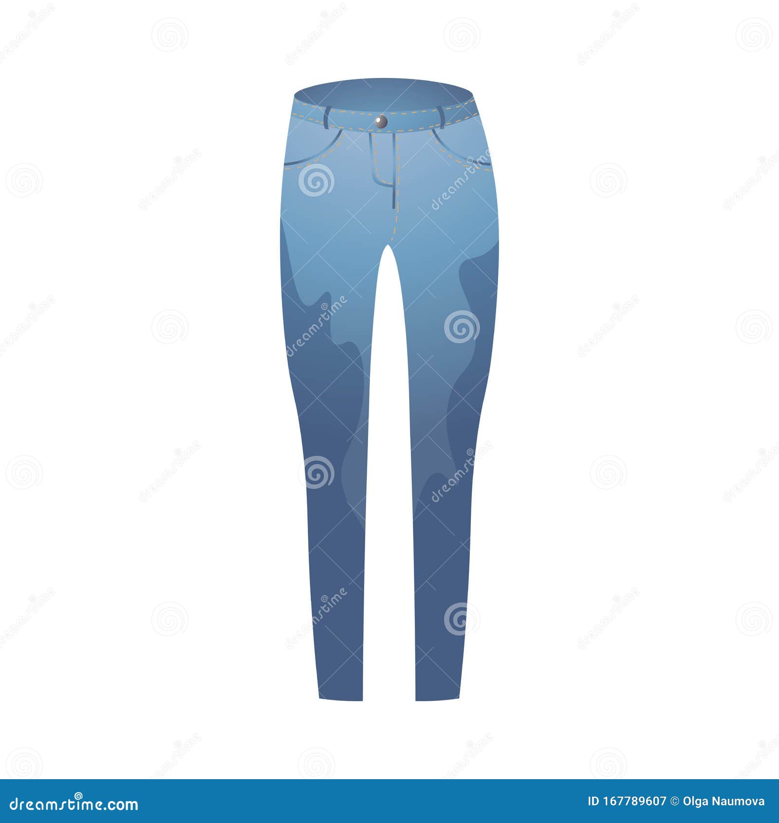 Trendy Blue Narrow Denim Pants Front View. Vector Illustration in Flat ...