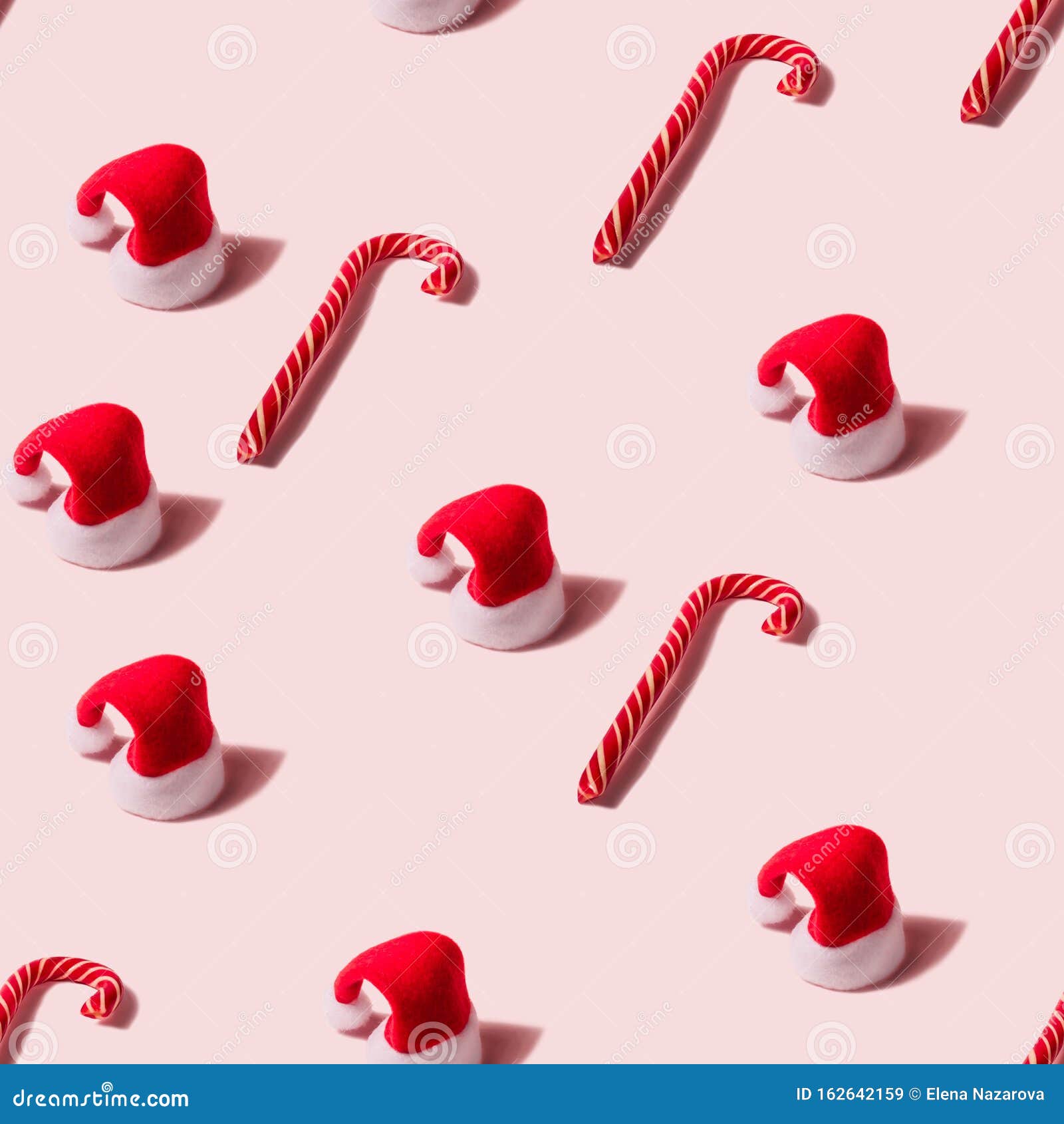 trendy christmas seamless random texture with santa claus hat and candy cane. modern christmas 