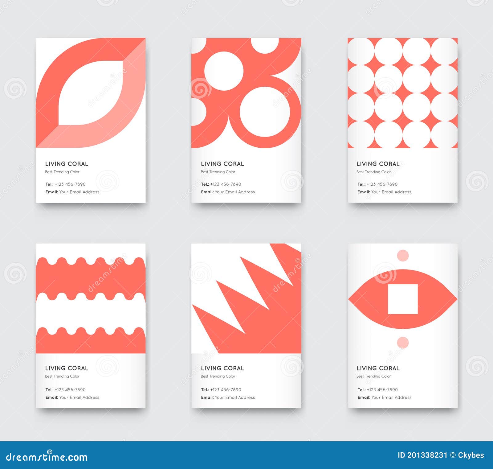 trendy color coral  minimal graphic trendy vertical abstract pattern cards set