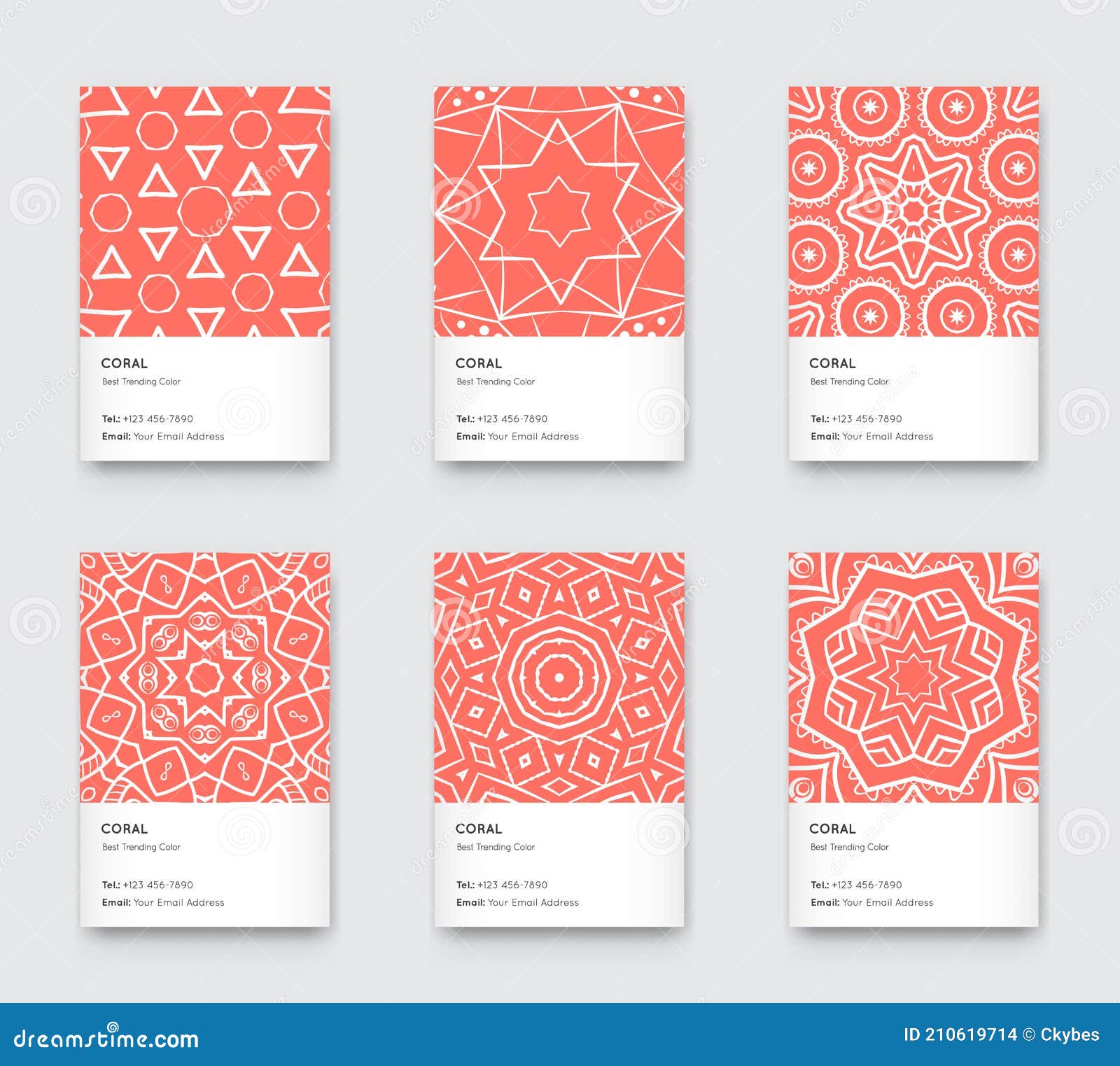 trendy color coral  minimal graphic trendy vertical abstract pattern cards set