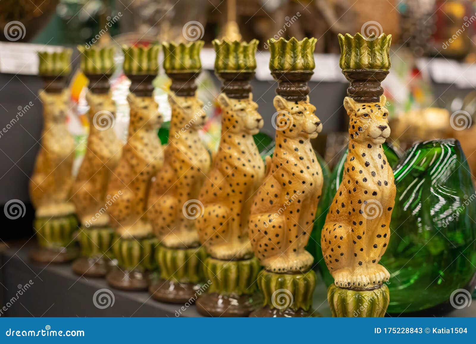 trendy exotic animal d ceramic candlesticks, sconces, arte deco style home decoration concept, selective focus