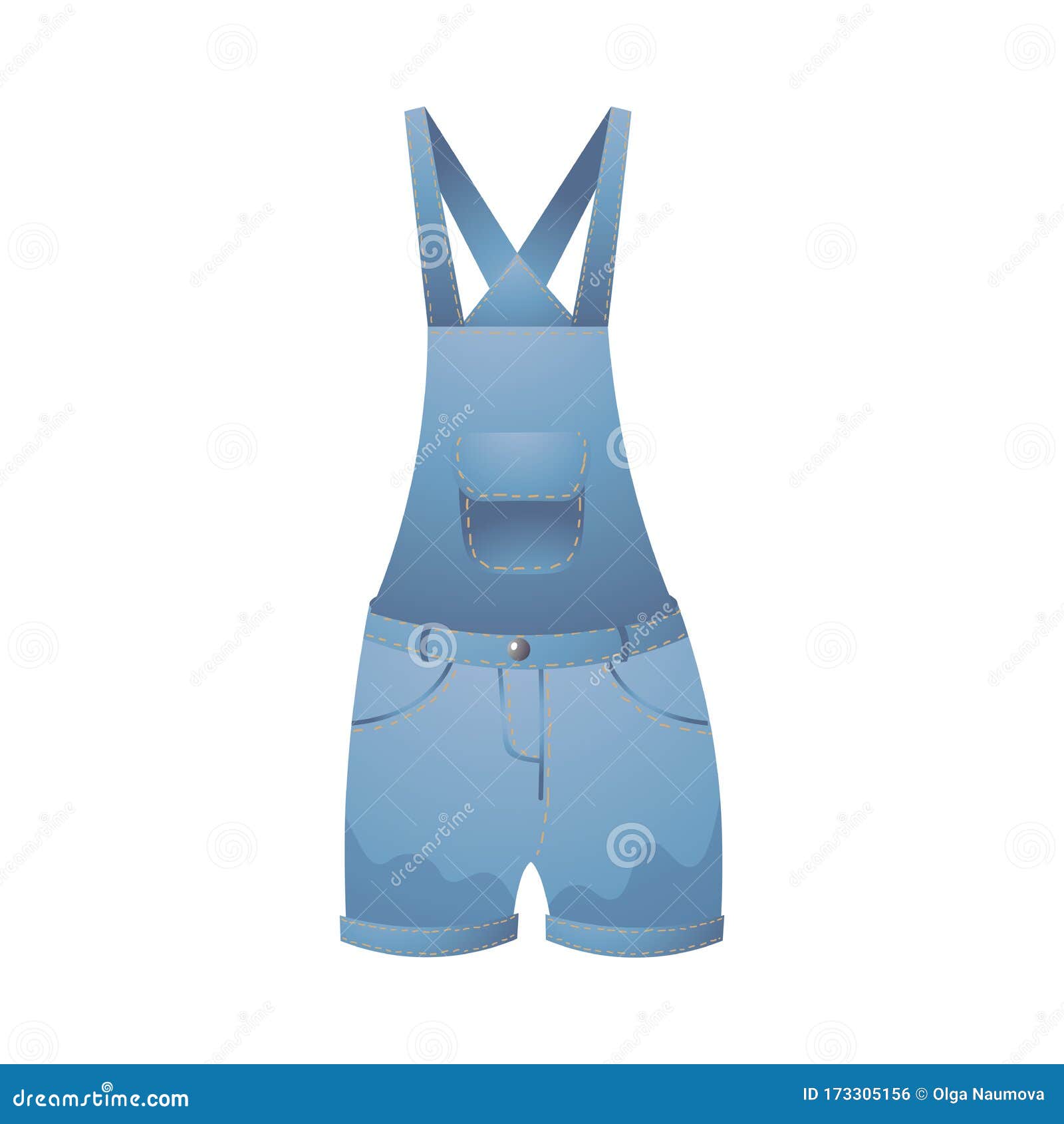 Trendy Female Blue Denim Overall Front View. Vector Illustration in ...