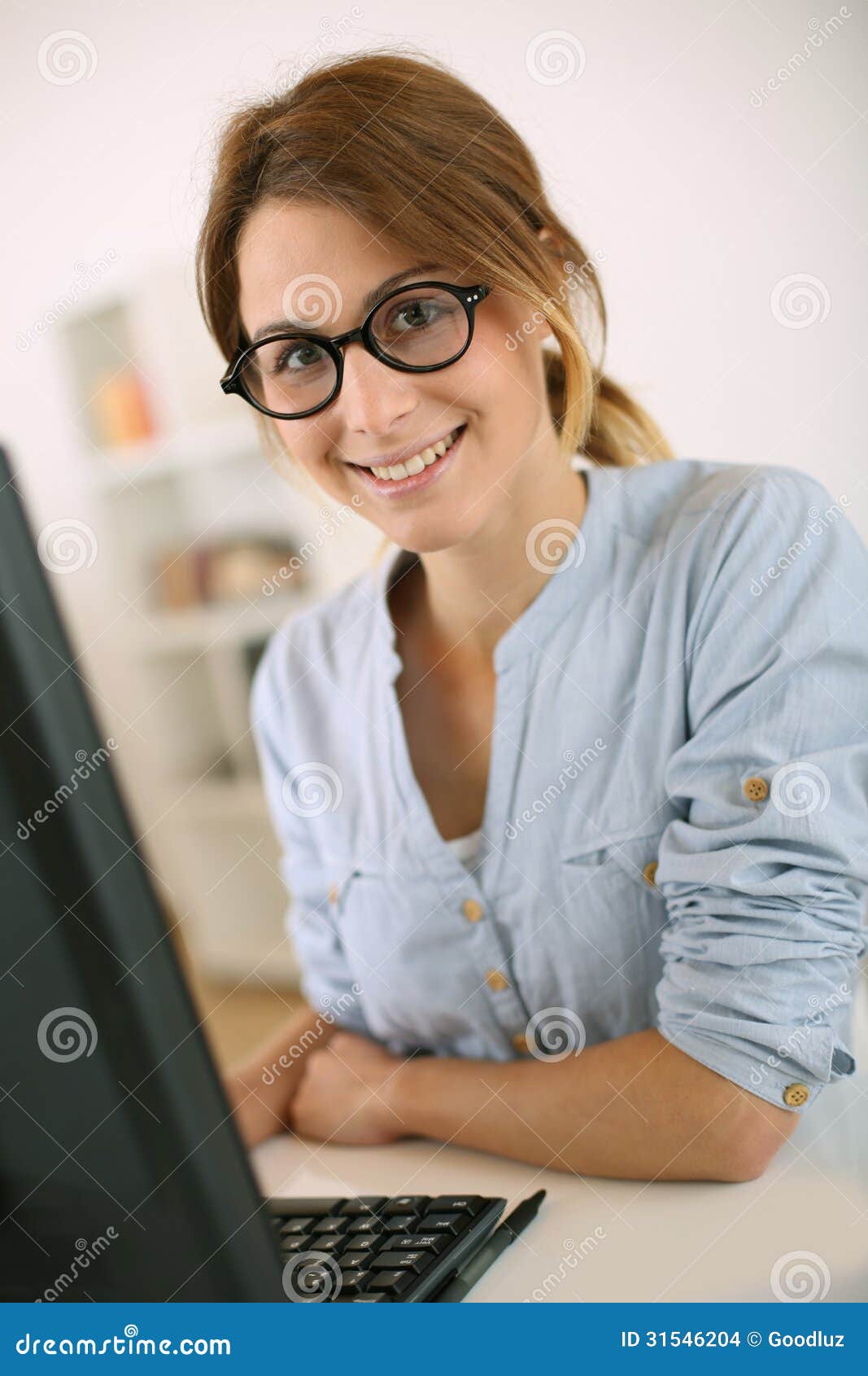 Trendy Girl with Eyeglasses in Office Stock Photo Image of training
