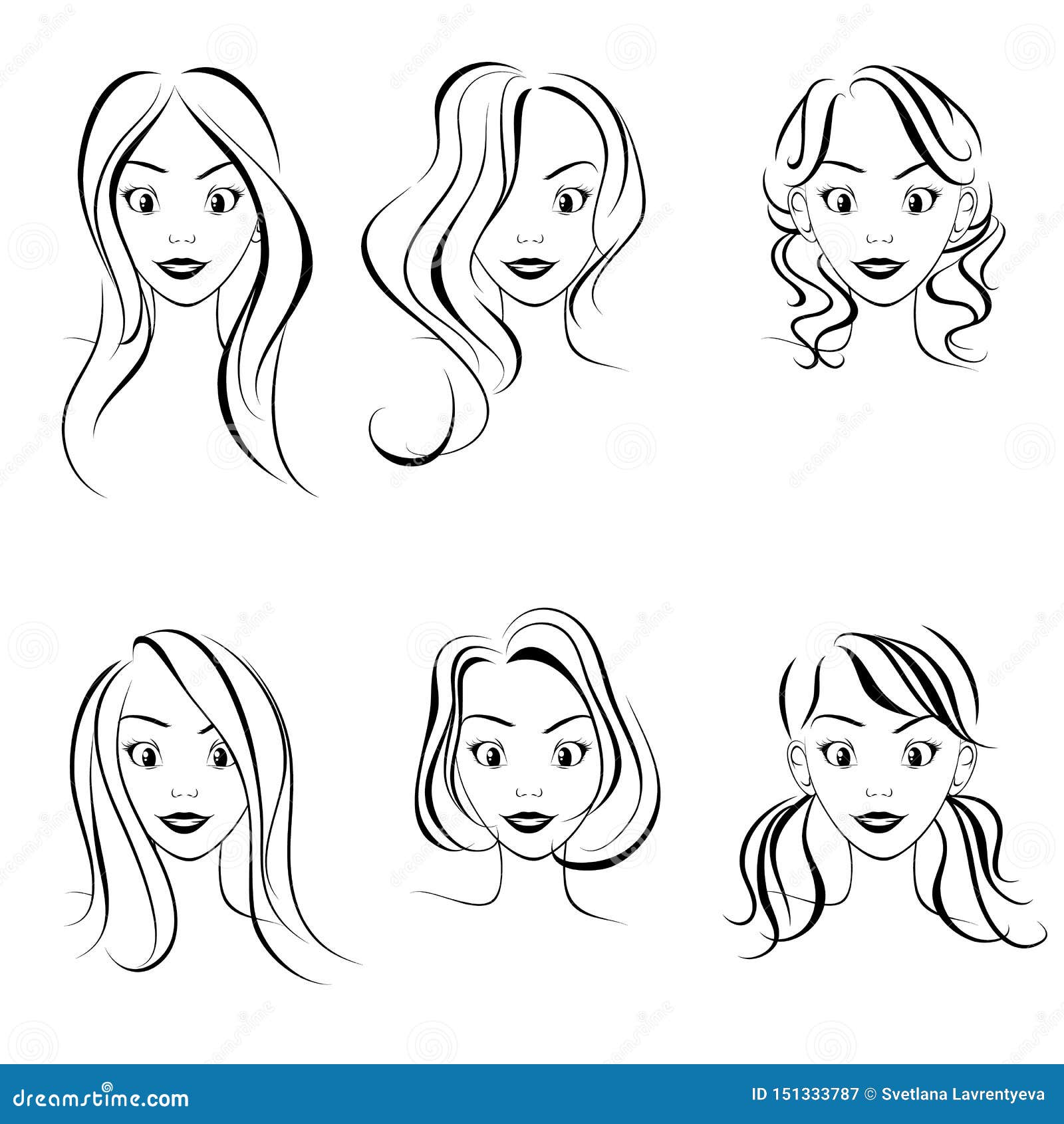 Trendy Hairstyles for Women, Vector. Hairstyle Sketch Stock Vector -  Illustration of female, avatar: 151333787