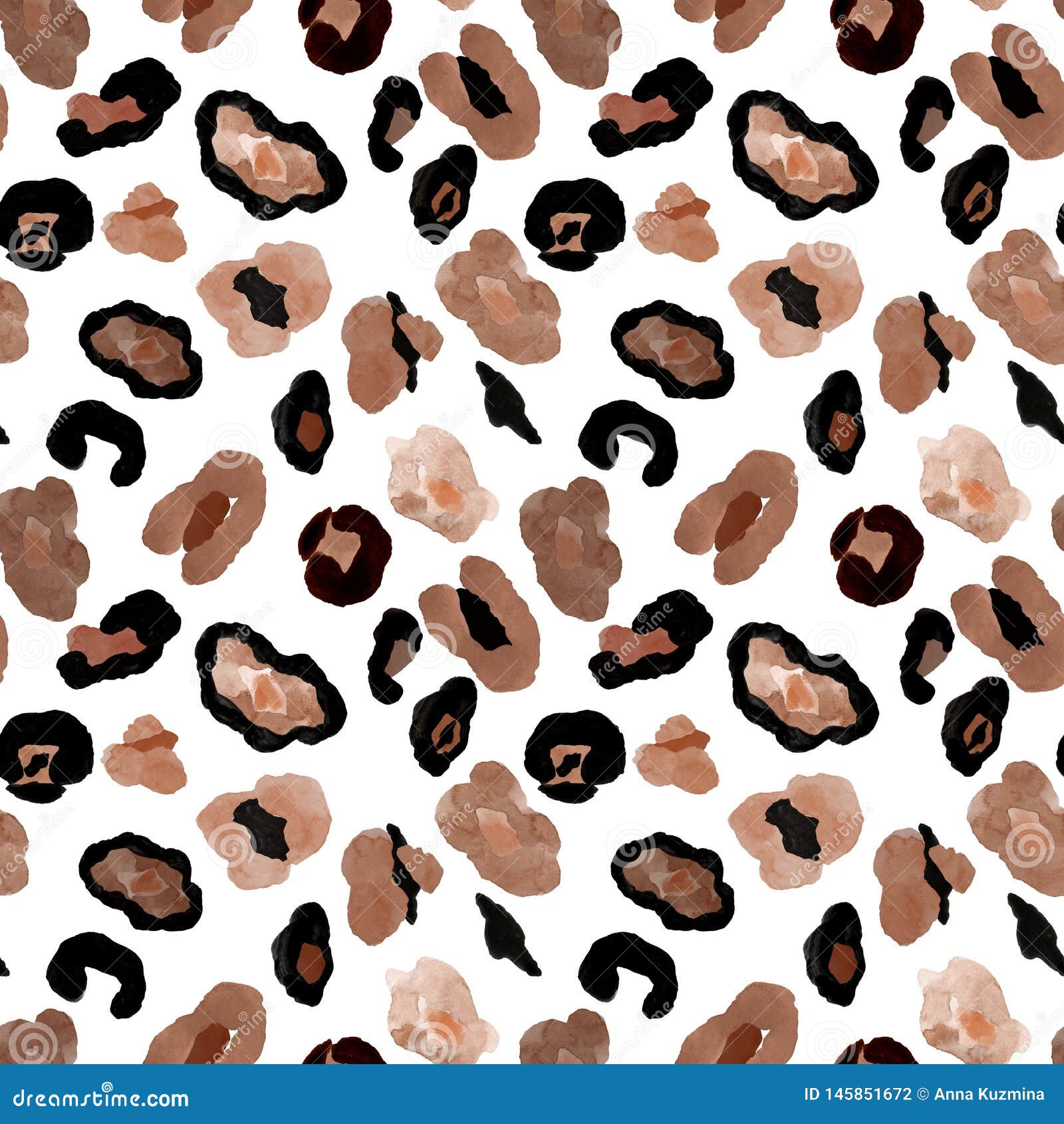 Leopard Skin Print with Brown, Beige and Black Spots on White Background.  Wild Exotic Animal Print, Hand Painted Stock Illustration - Illustration of  cheetah, africa: 145851672