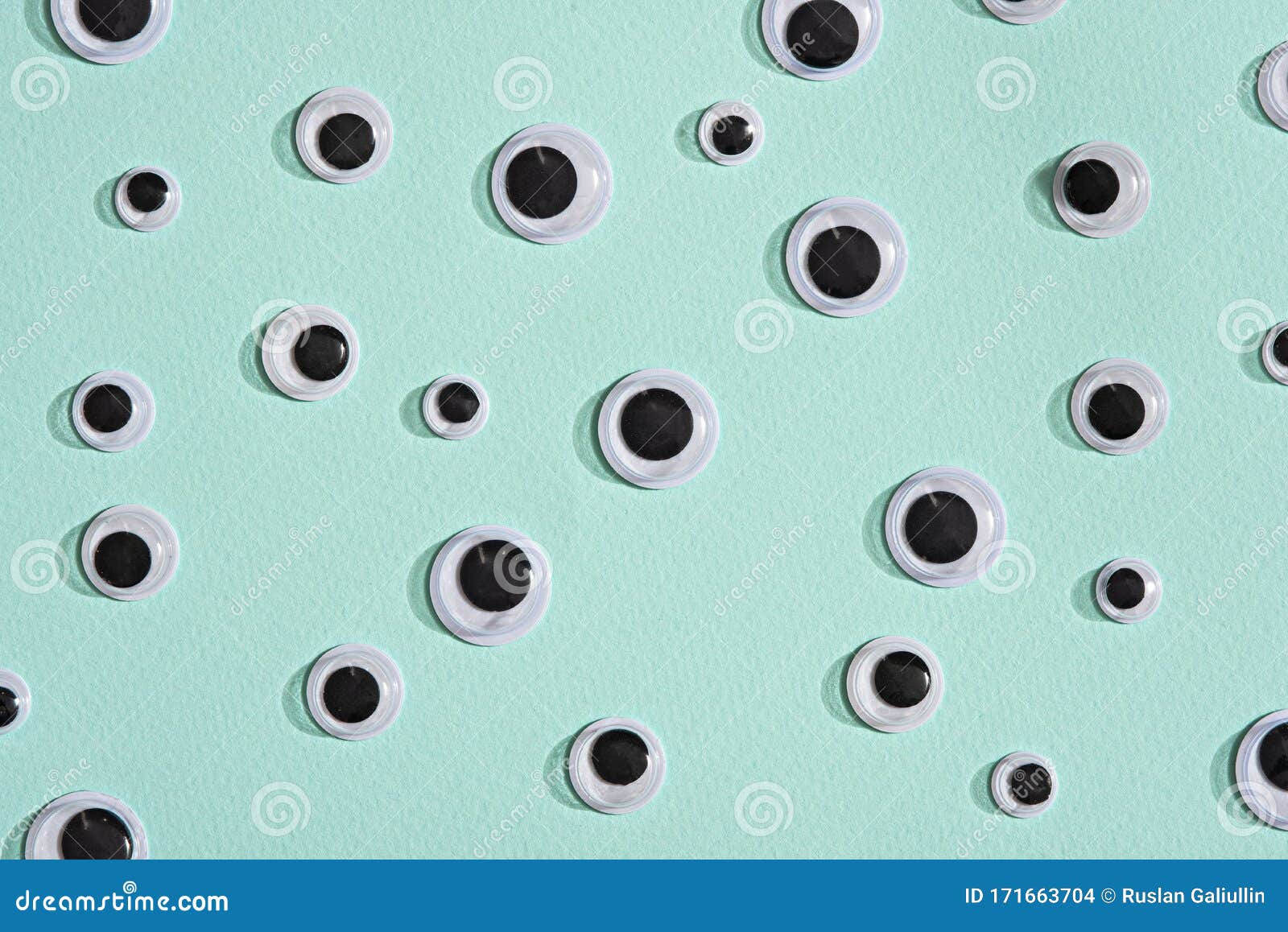 Pattern of Googly Eyes on Blue Mint Background Stock Photo Image of