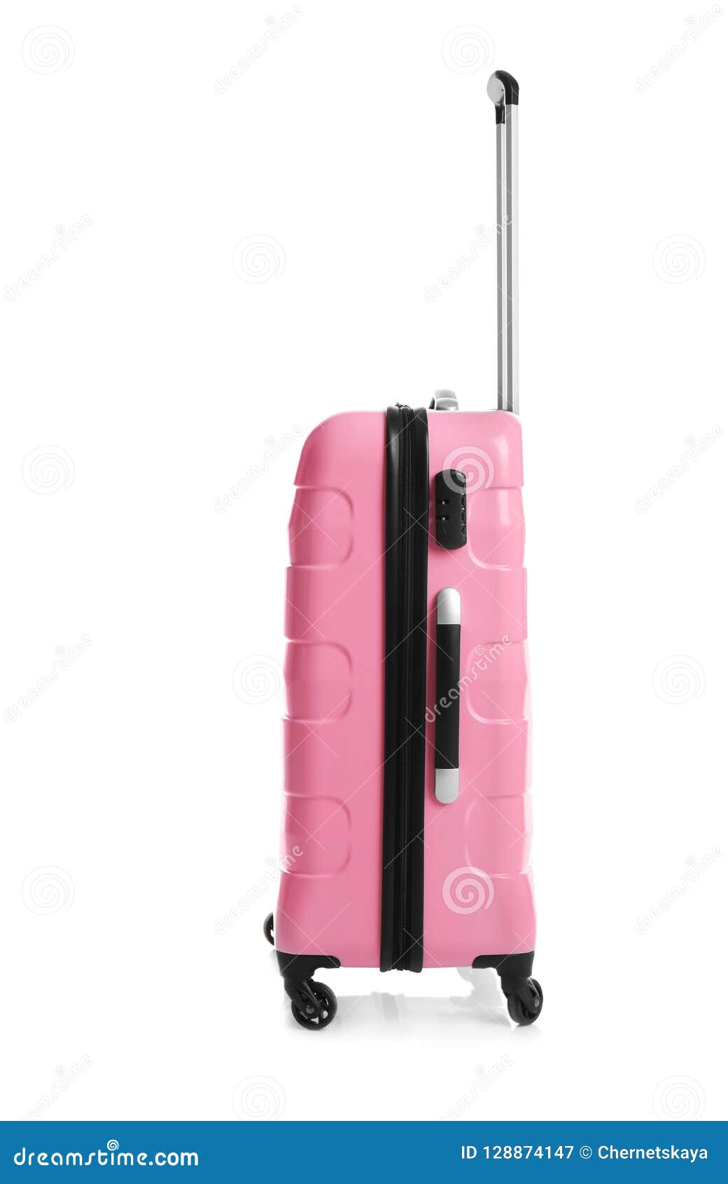 Trendy pink suitcase stock image. Image of background 128874147
