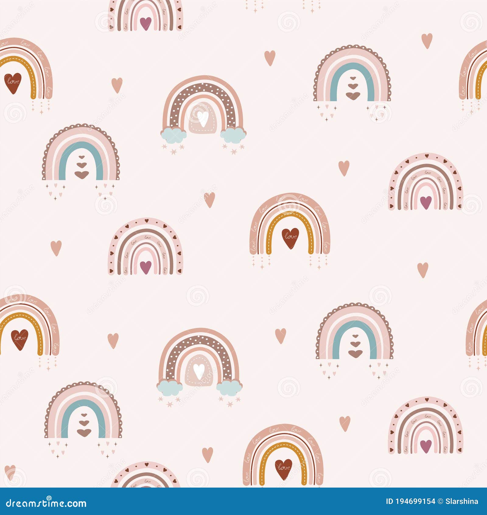 trendy rainbows in boho style in different color.  seamless pattern. children s for holidays. doodle