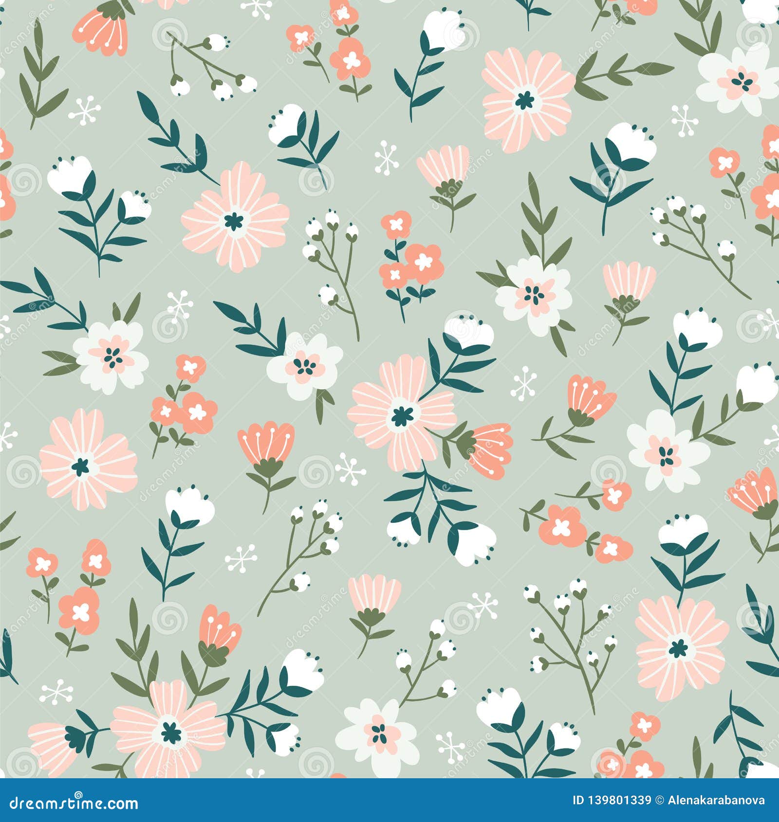 Fabric Seamless Design with Simple Flowers. Vector Cute Repeated Ditsy  Pattern for Fabric, Wallpaper or Wrap Paper Stock Vector - Illustration of  backdrop, meadow: 139801339