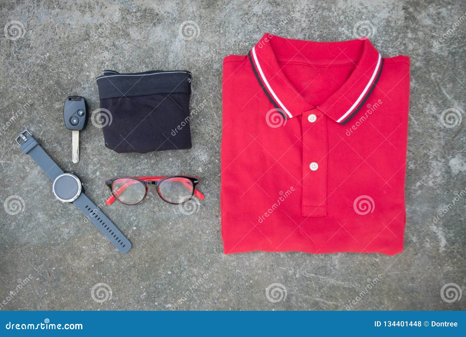 Trendy in Summer Red T-shirt Polo and Men Accessories Stock Photo ...