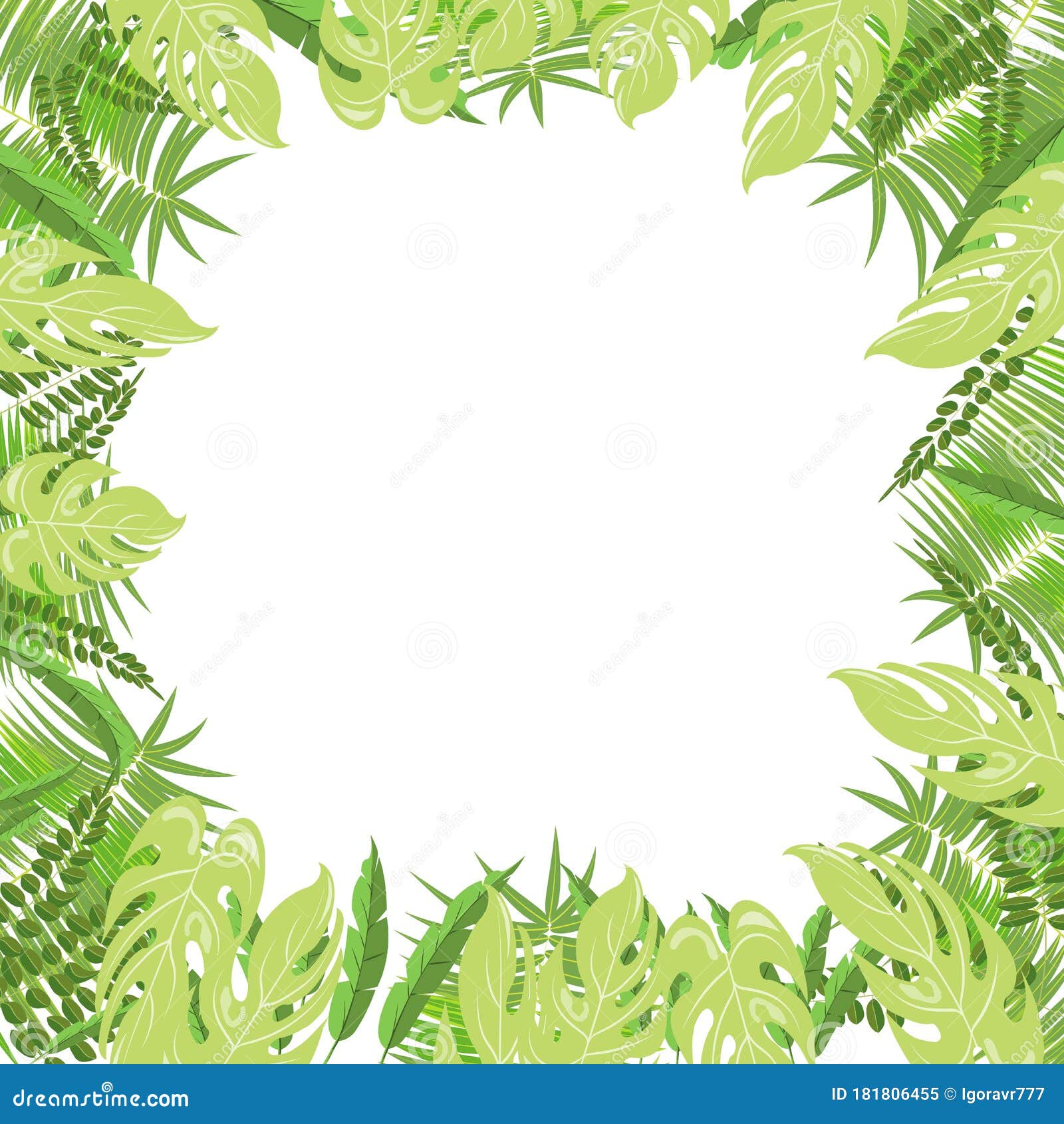 Trendy Tropical Leaves Nature Vector Poster in a Green Light Colors ...