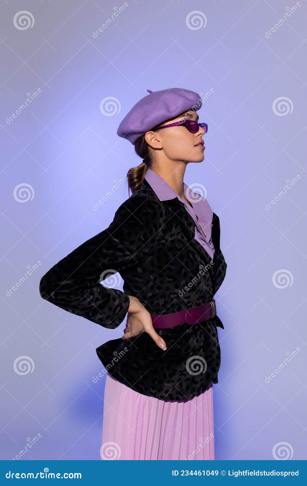 Trendy Woman in Beret, Sunglasses and Stock Image - Image of caucasian ...