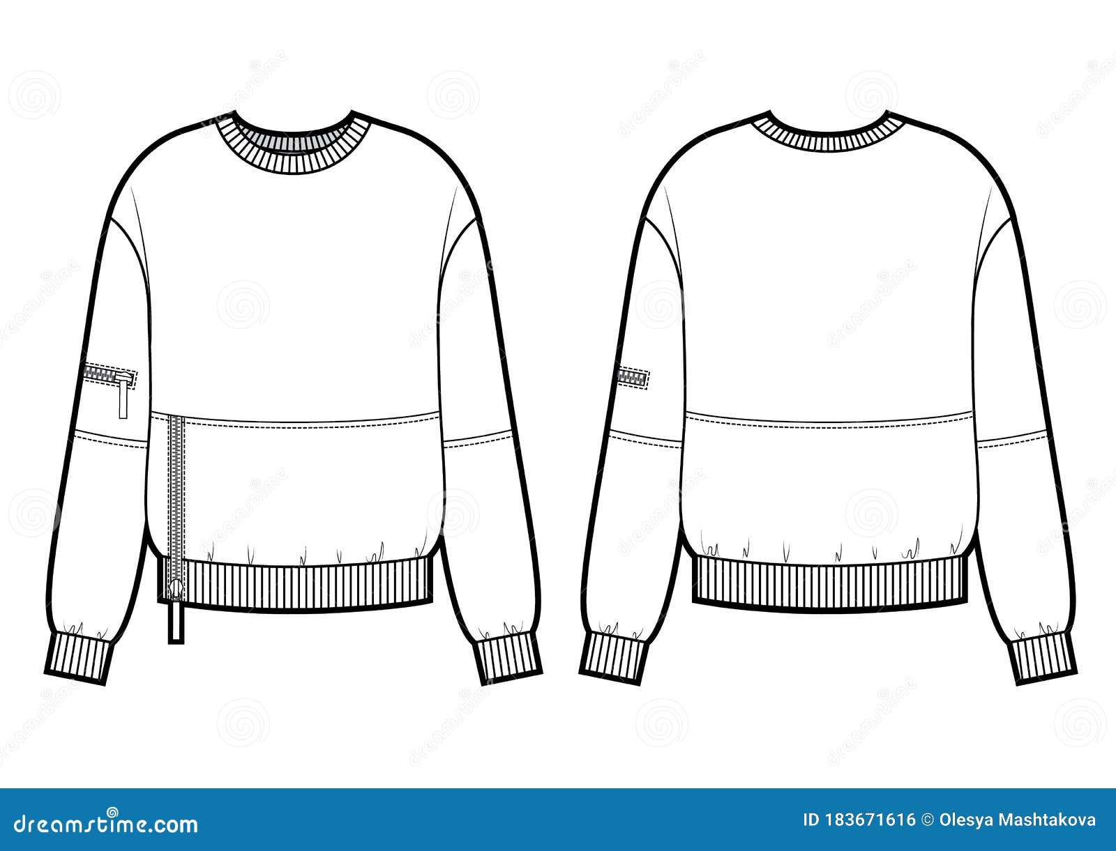Trendy Women Sweatshirt with Zippers. Vector Sweatshirt Template Stock ...