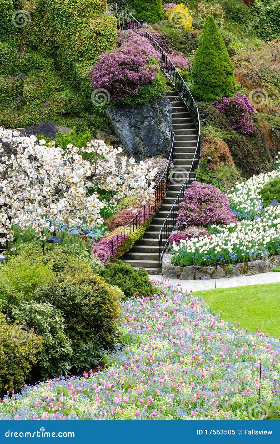 Treppe im Garten stockbild. Bild von farben, gruppe