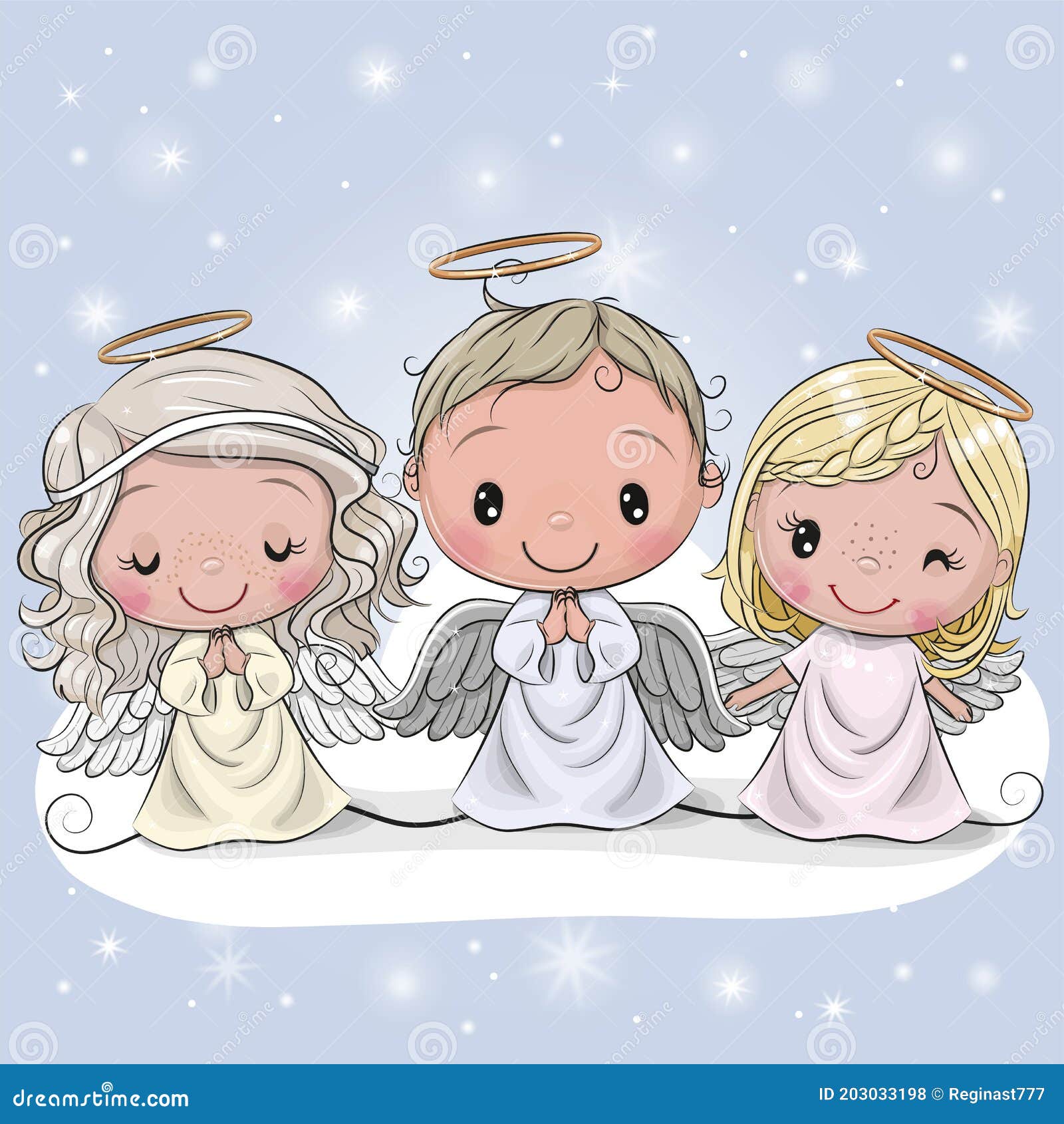 Tres ángeles De Navidad En Un Fondo Azul Ilustración del Vector -  Ilustración de navidad, estrellas: 203033198