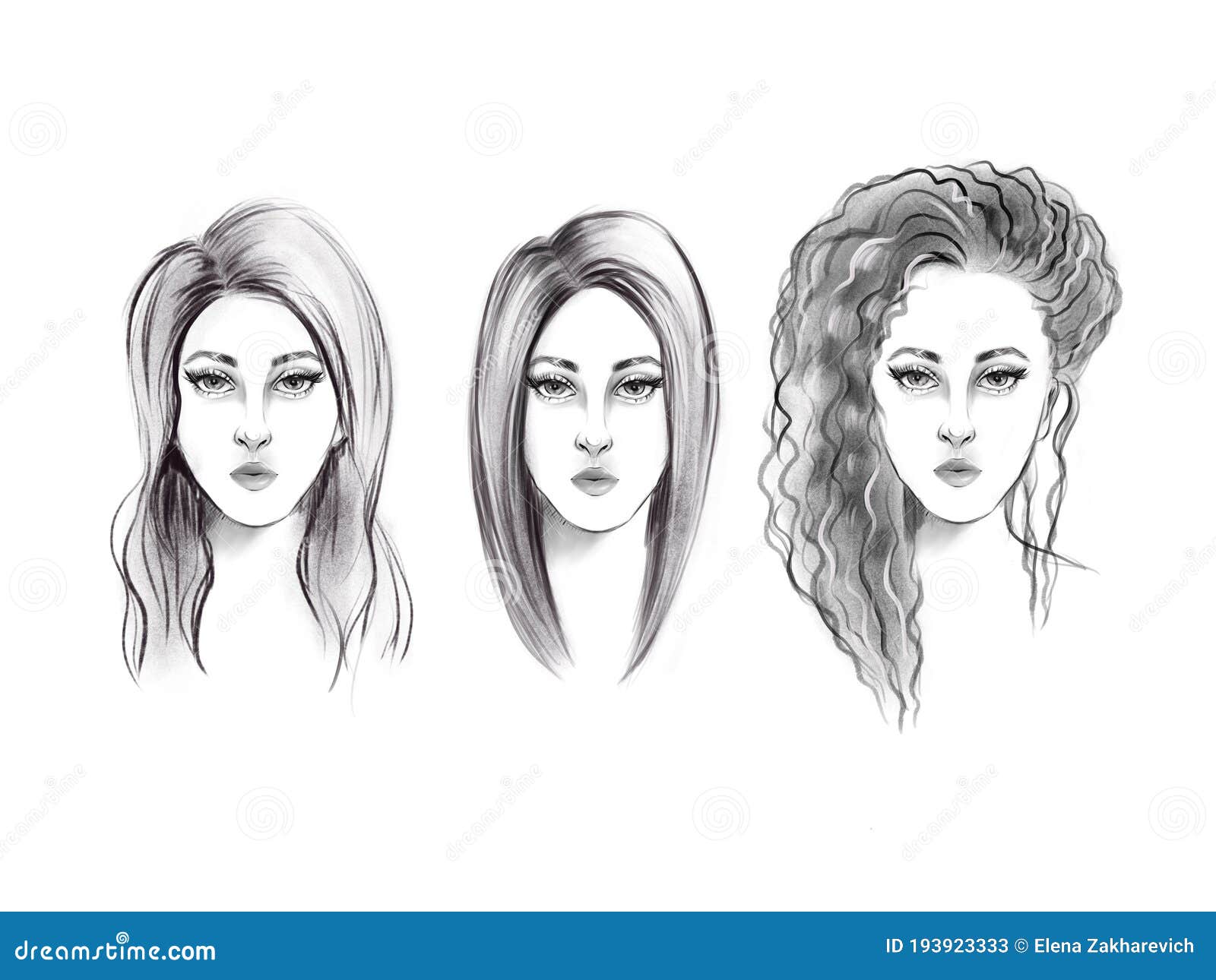 Tres Chicas Con Peinados Diferentes Boceto En Blanco Y Negro Stock De Ilustracion Ilustracion De Muchacha Peinado 193923333