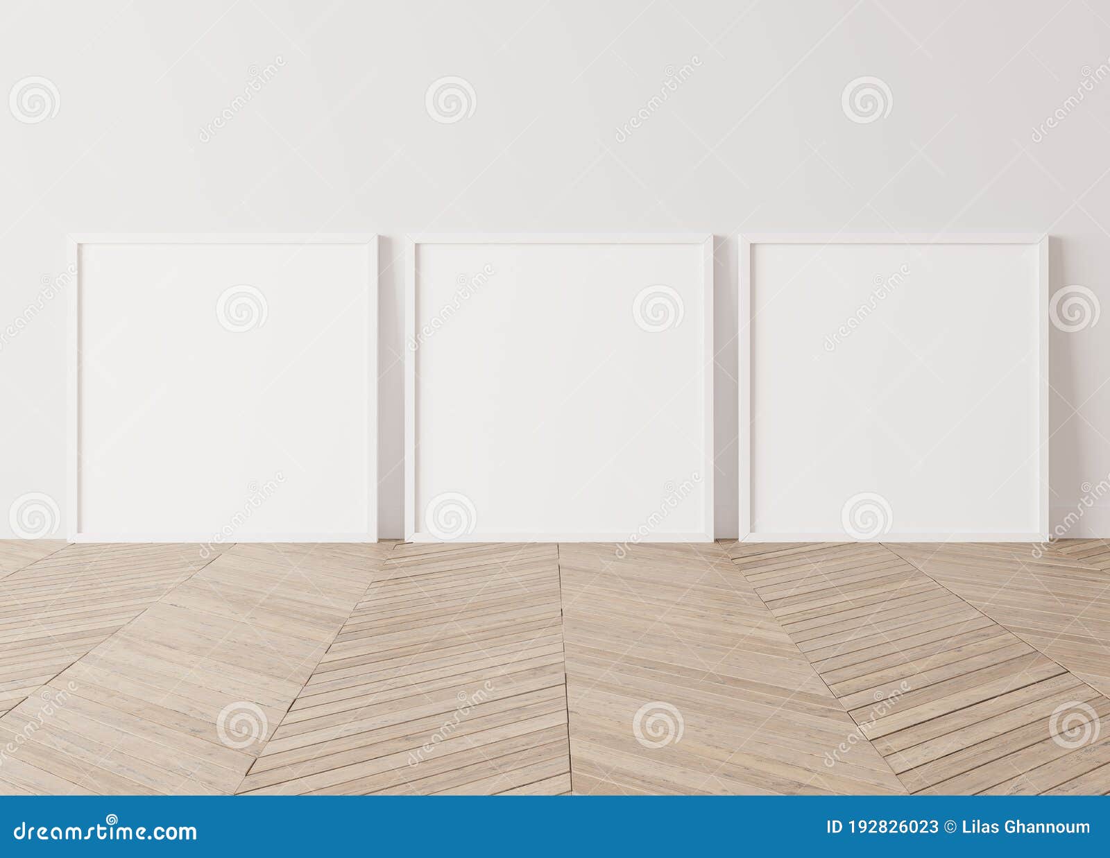 Paro De Cuadro De Imagen En Blanco Sobre Pared Blanca. Conjunto De Tres  Marcos De Madera Marrón Delgada. Conjunto De Simulación De Foto de archivo  - Imagen de lona, espacio: 241953956