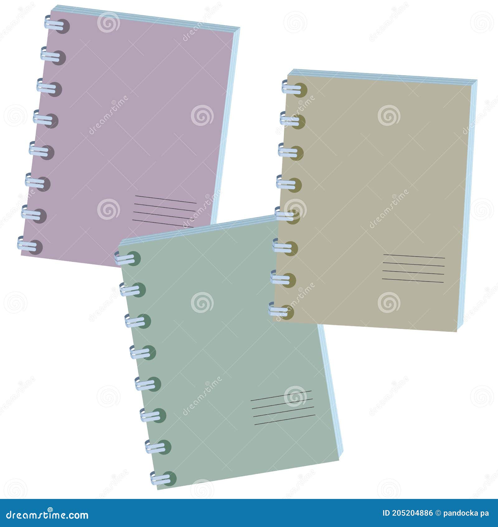 Tres Libros De Ejercicios De Fondo Blanco. Libretas De Dibujos Animados En  Color Stock de ilustración - Ilustración de plano, rosa: 205204886